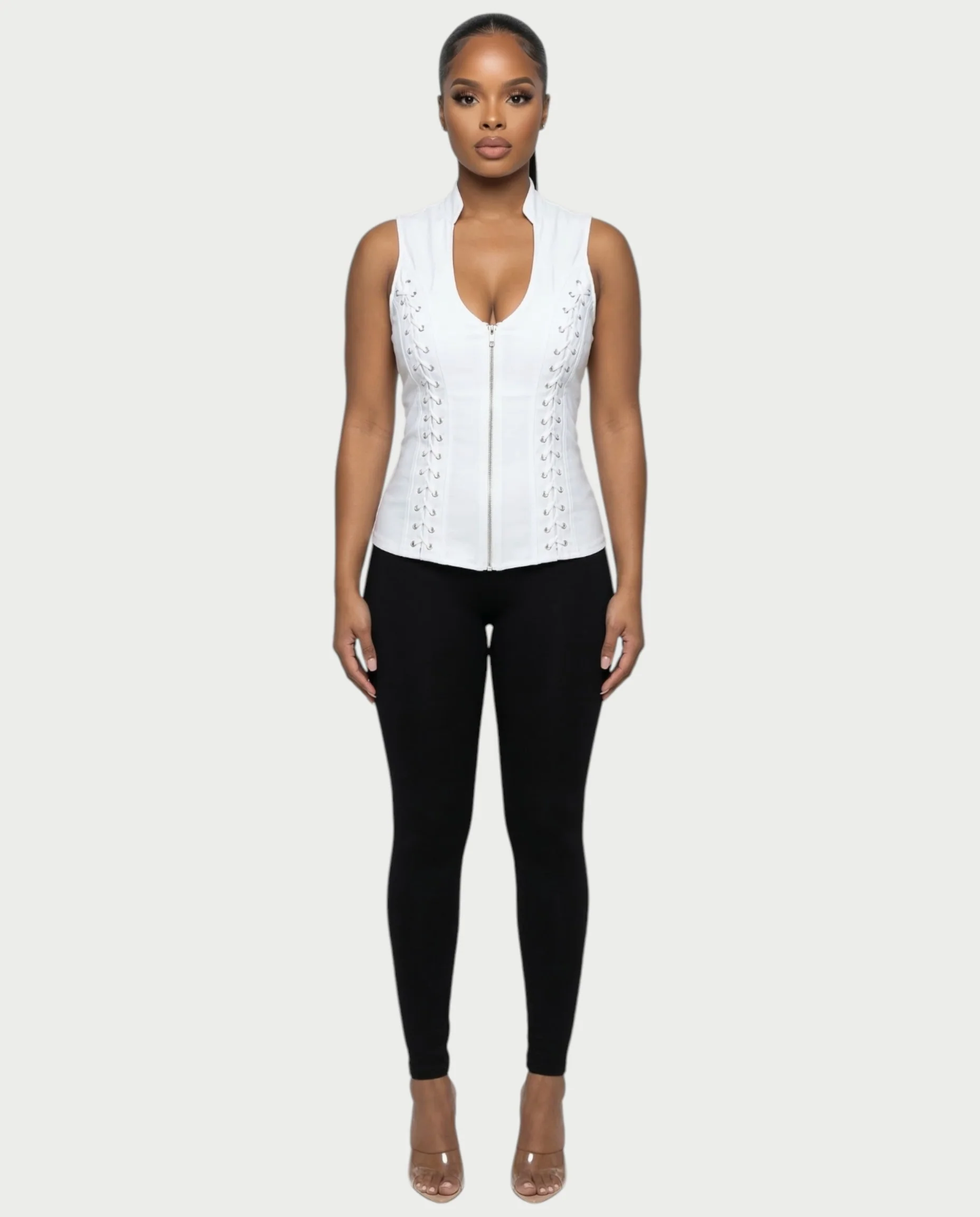 VELENA Lace-Up Zip-Front Vest Top - Image 4