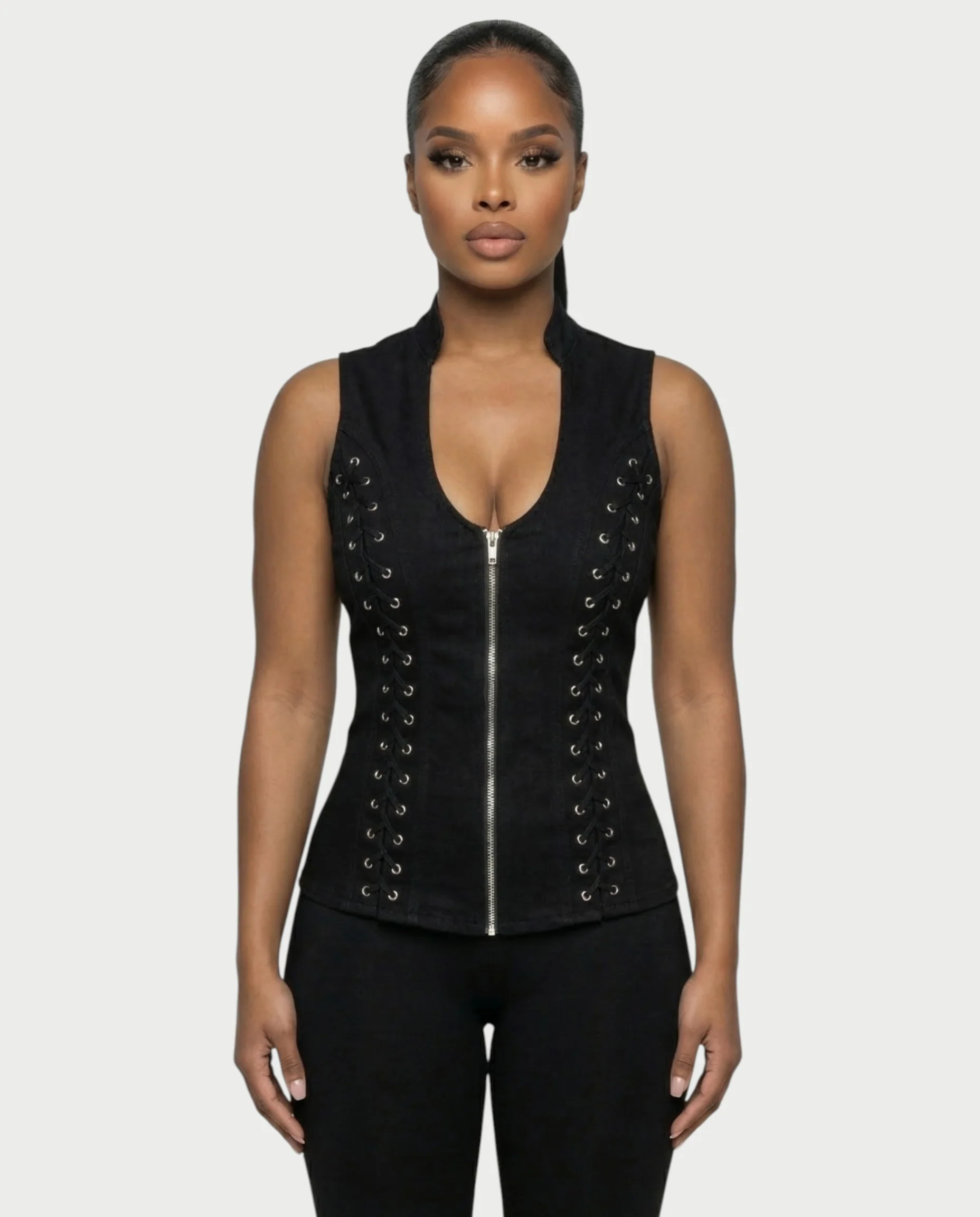 VELENA Lace-Up Zip-Front Vest Top - Image 6