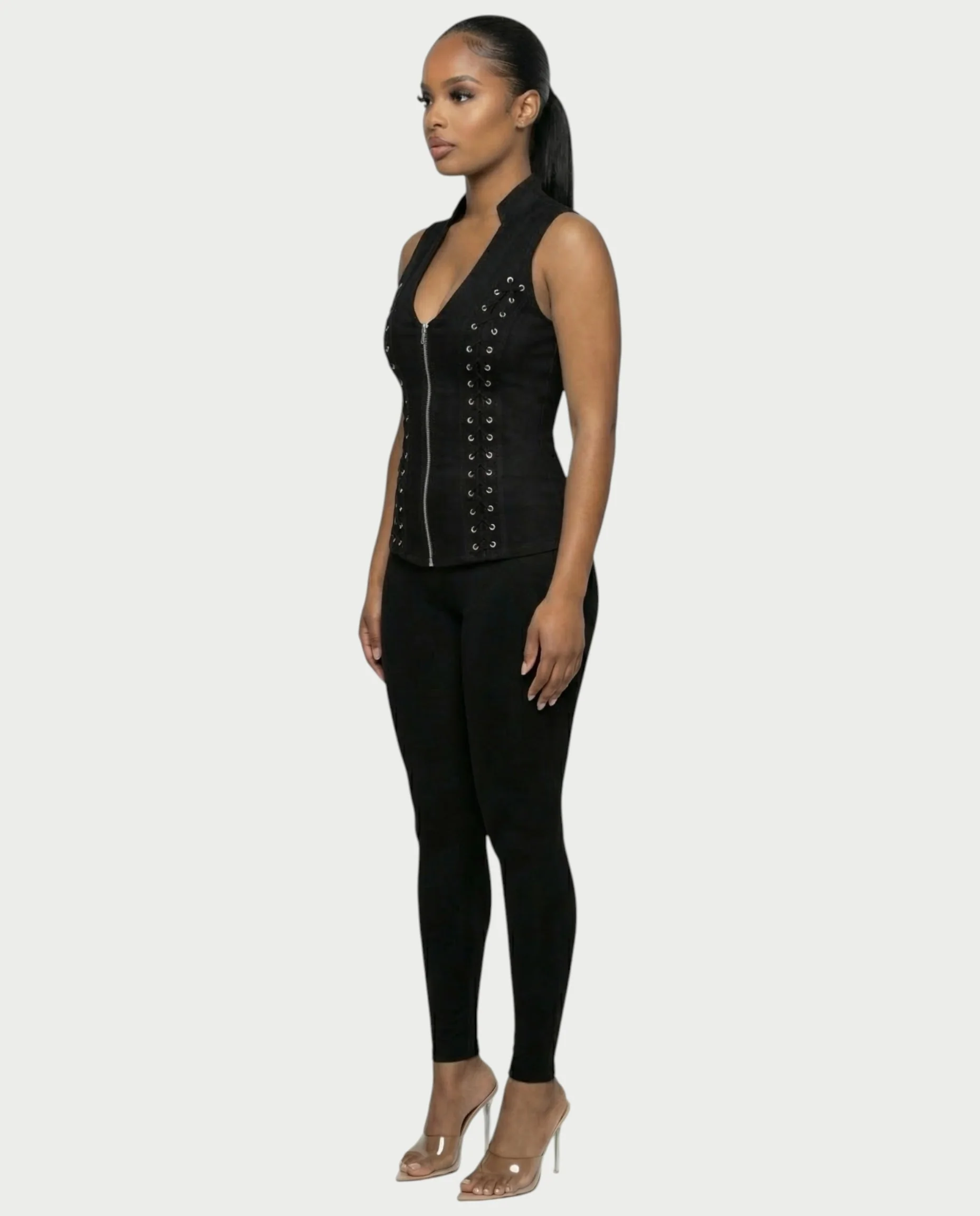 VELENA Lace-Up Zip-Front Vest Top - Image 8