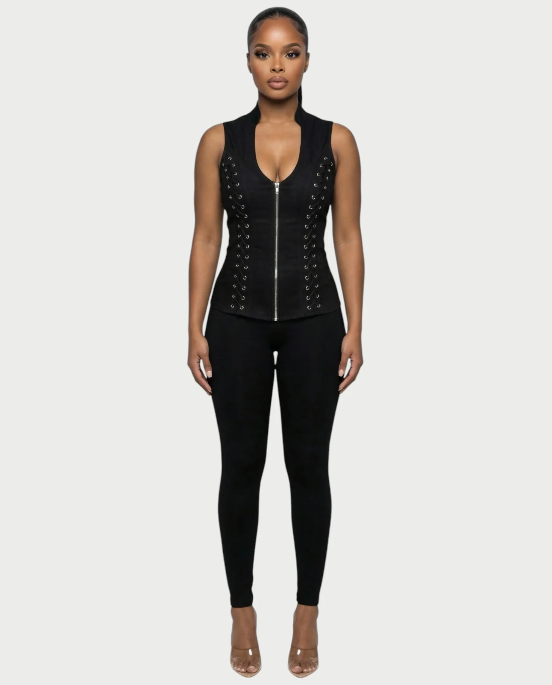 VELENA Lace-Up Zip-Front Vest Top - Image 9