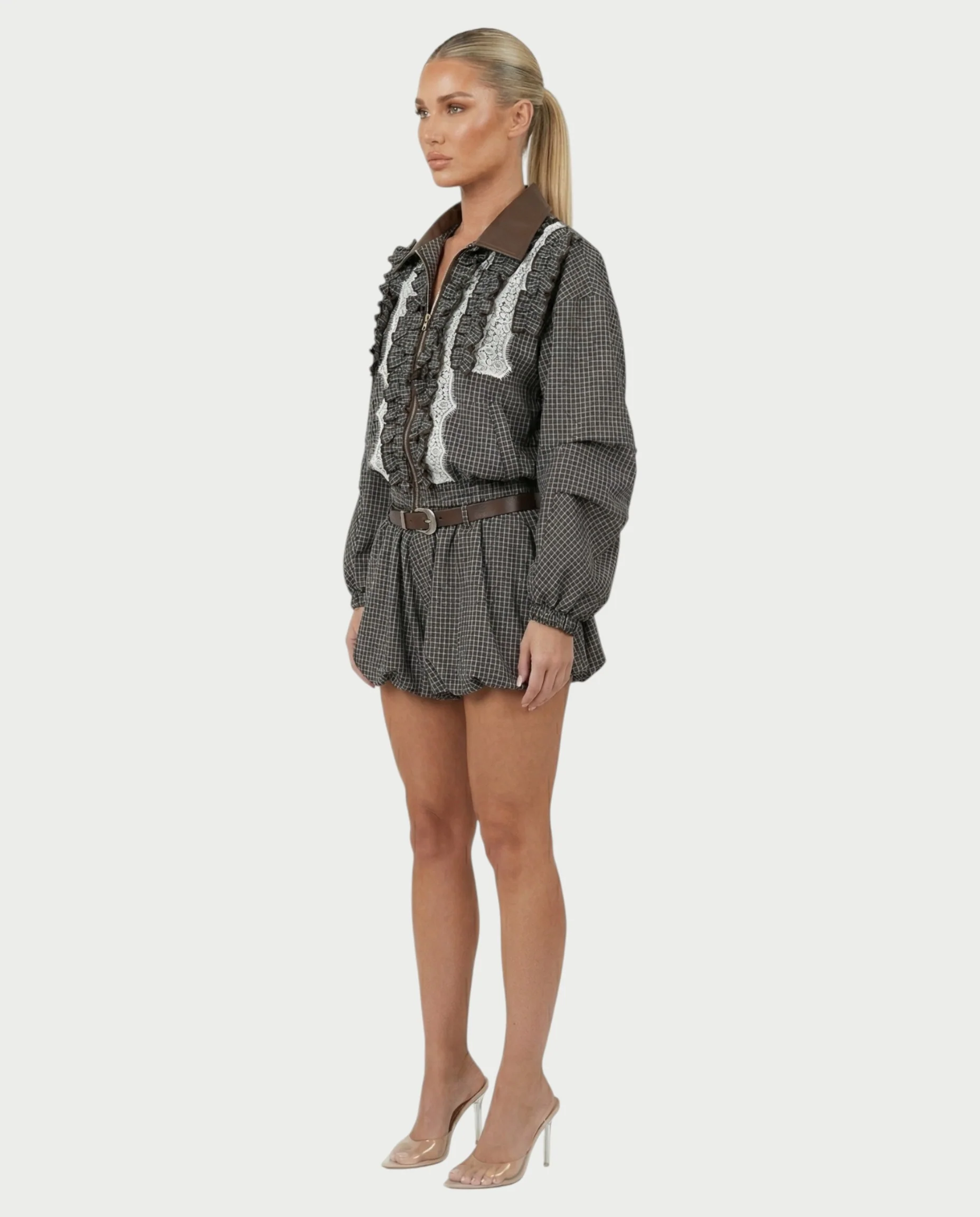 VENNY Plaid Lace Jacket & Bubble Skort Set - Image 3