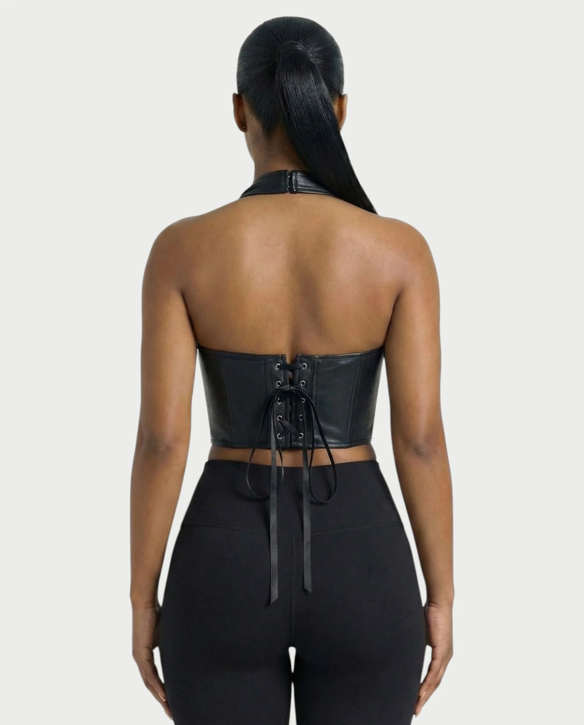 VERLYN Faux Leather Halter Neck Corset Top - Image 10