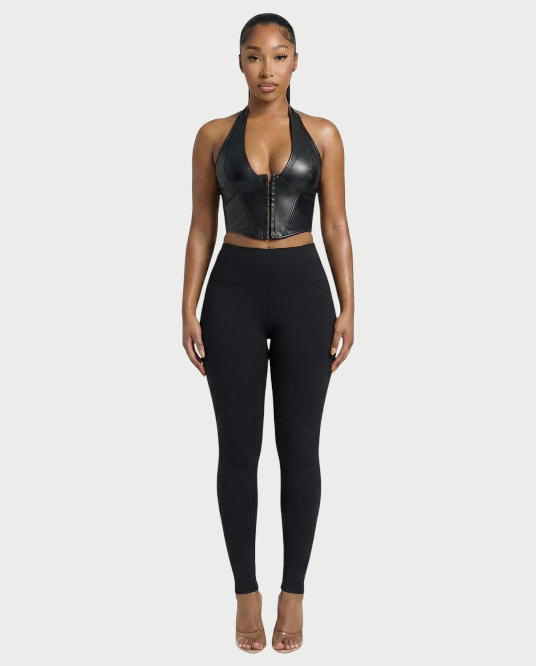VERLYN Faux Leather Halter Neck Corset Top - Image 12