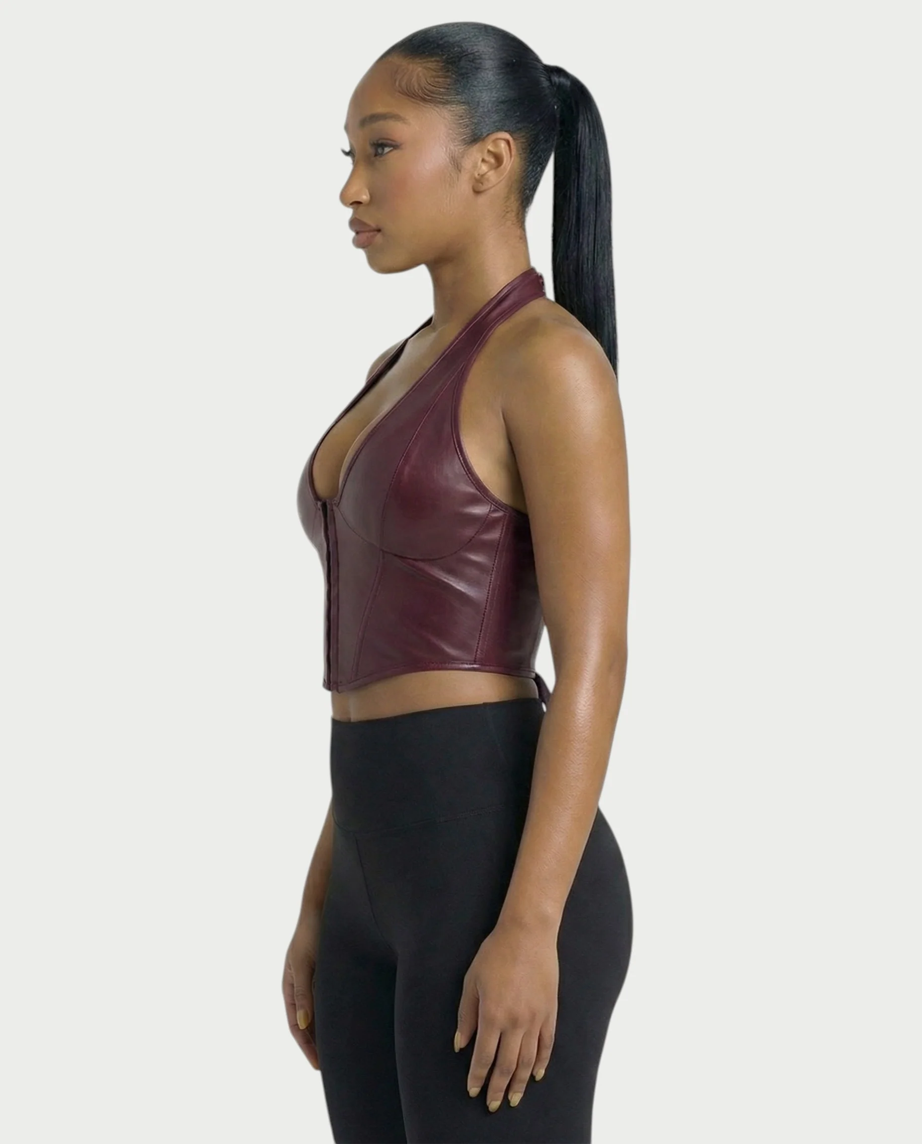 VERLYN Faux Leather Halter Neck Corset Top - Image 7