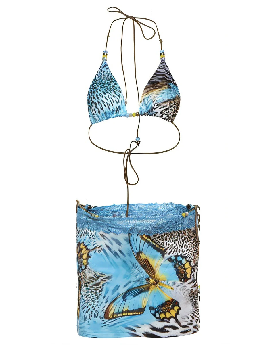 VICTORIA Beaded Leopard & Butterfly Print 3-Piece Bikini Set - Image 3