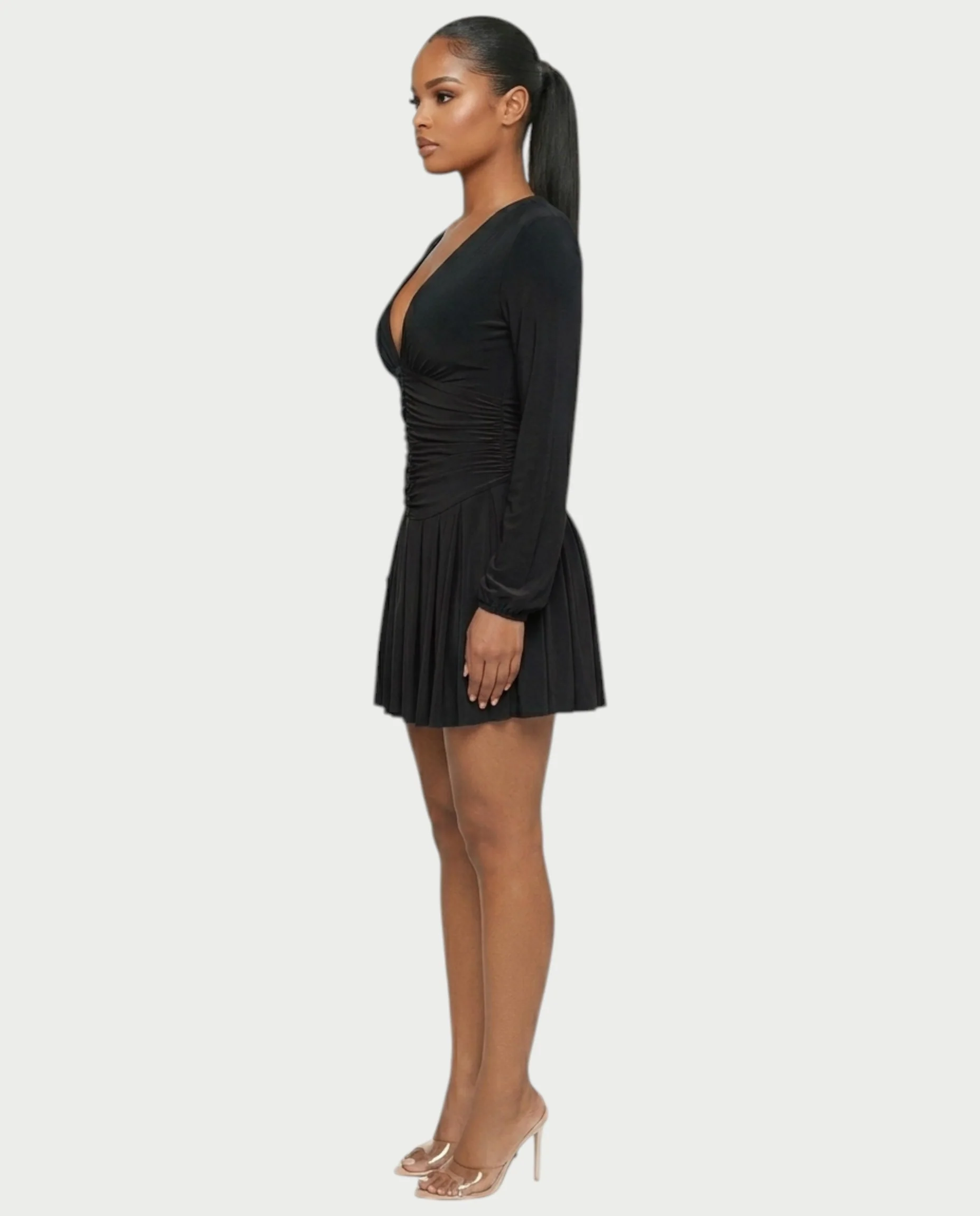 VINNA Ruched Waist-cinching Pleated Mini Dress - Image 13