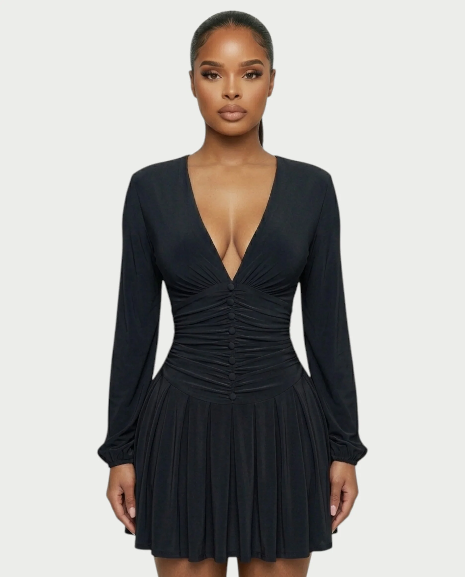 VINNA Ruched Waist-cinching Pleated Mini Dress - Image 14