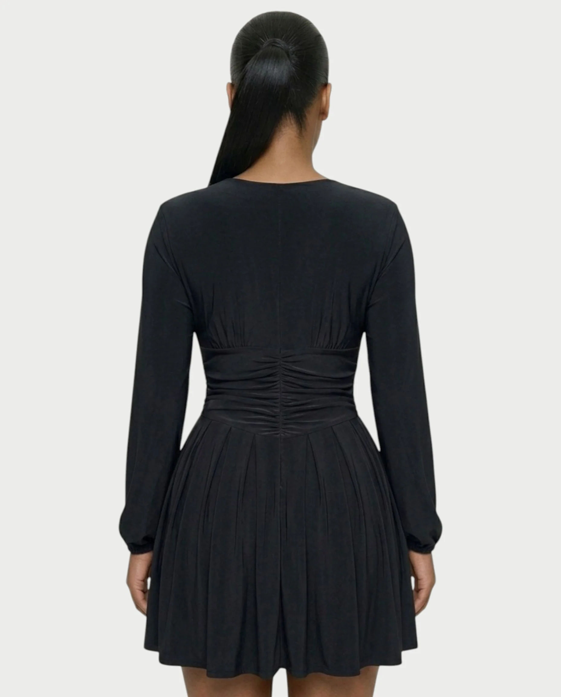 VINNA Ruched Waist-cinching Pleated Mini Dress - Image 15