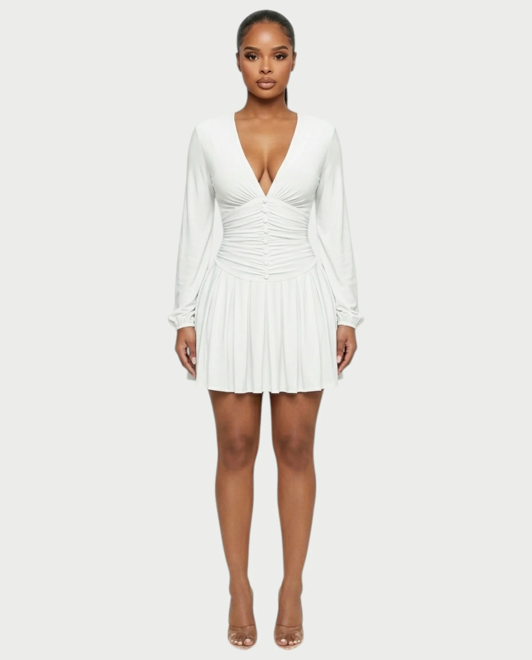 VINNA Ruched Waist-cinching Pleated Mini Dress - Image 16