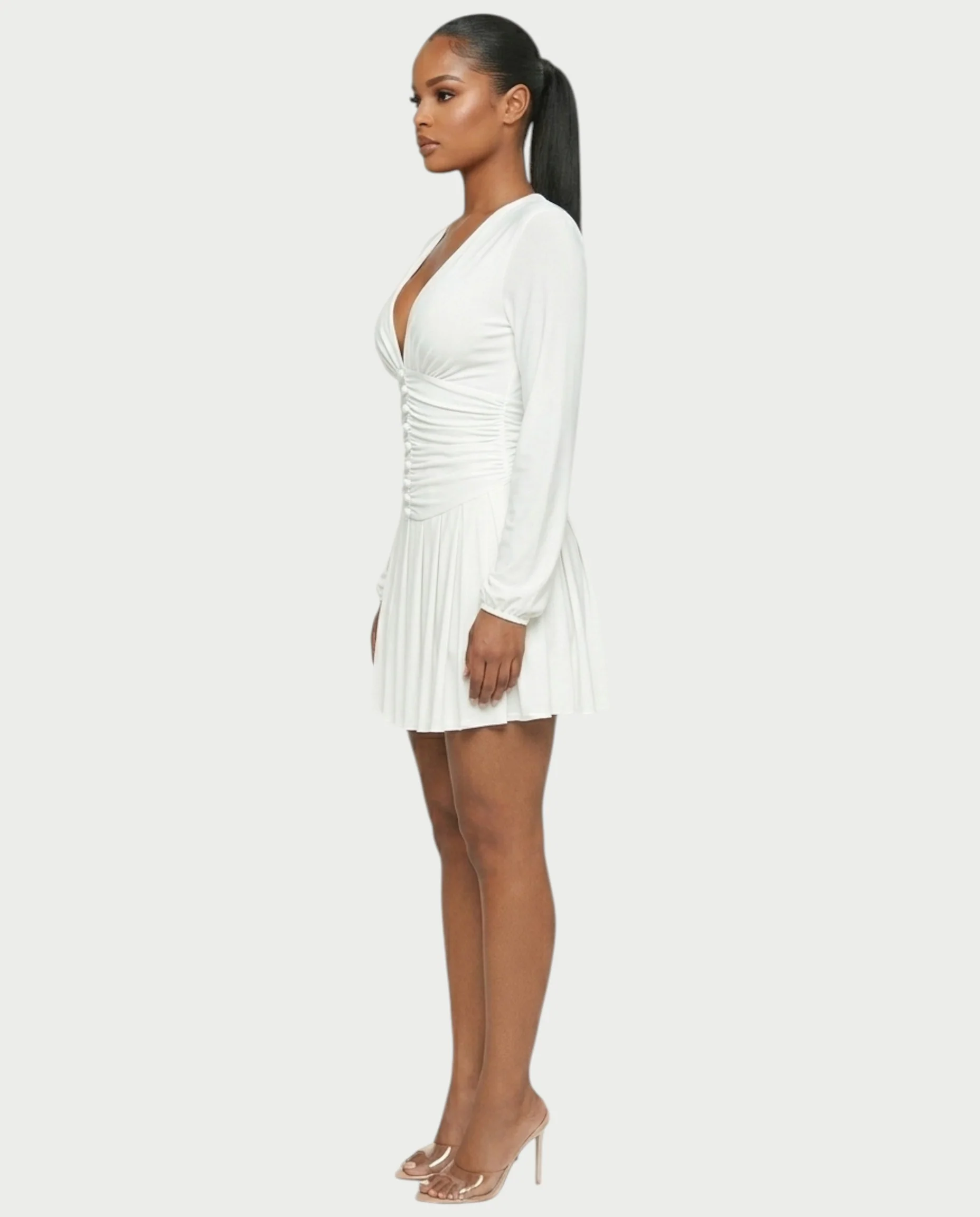 VINNA Ruched Waist-cinching Pleated Mini Dress - Image 18
