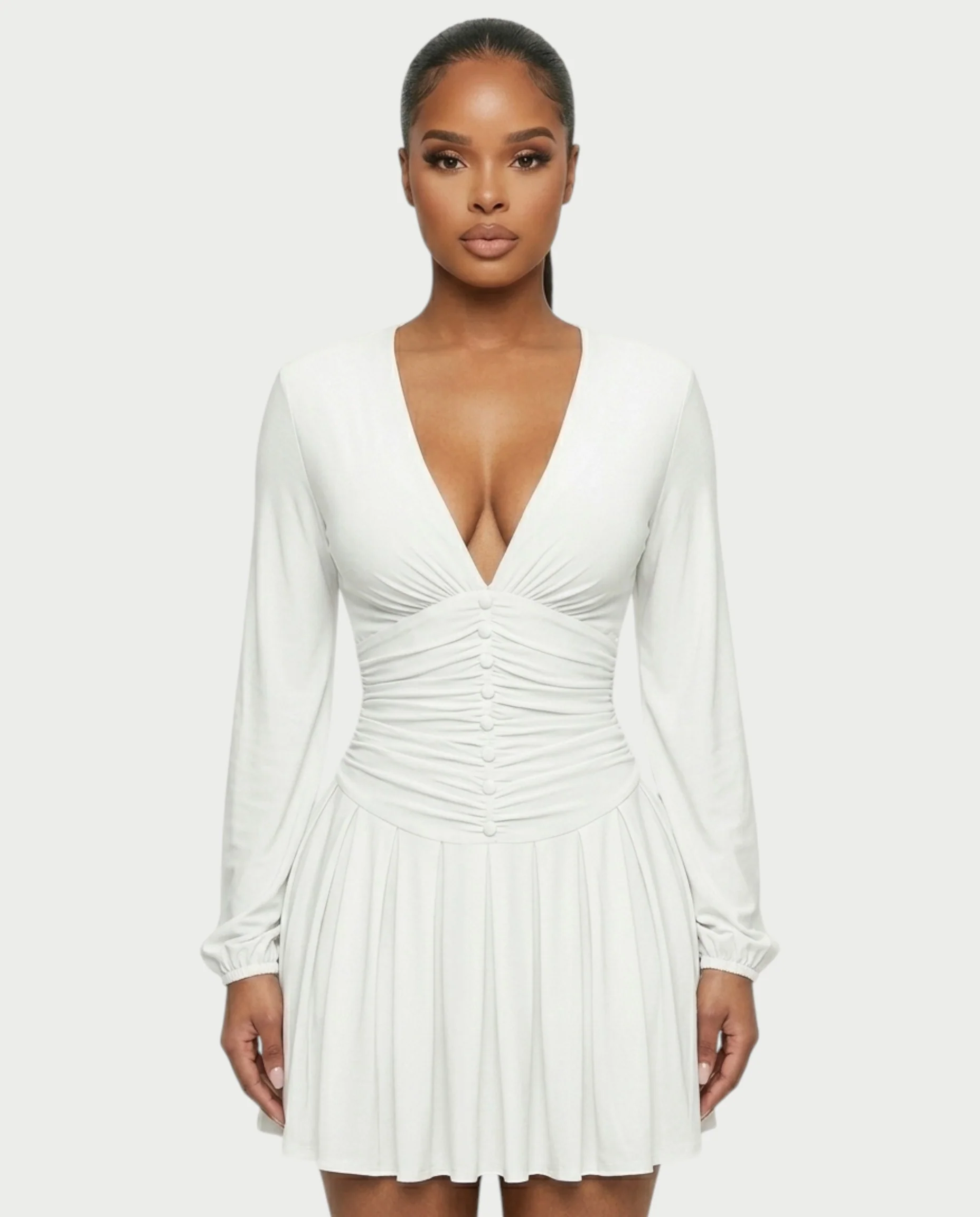 VINNA Ruched Waist-cinching Pleated Mini Dress - Image 19