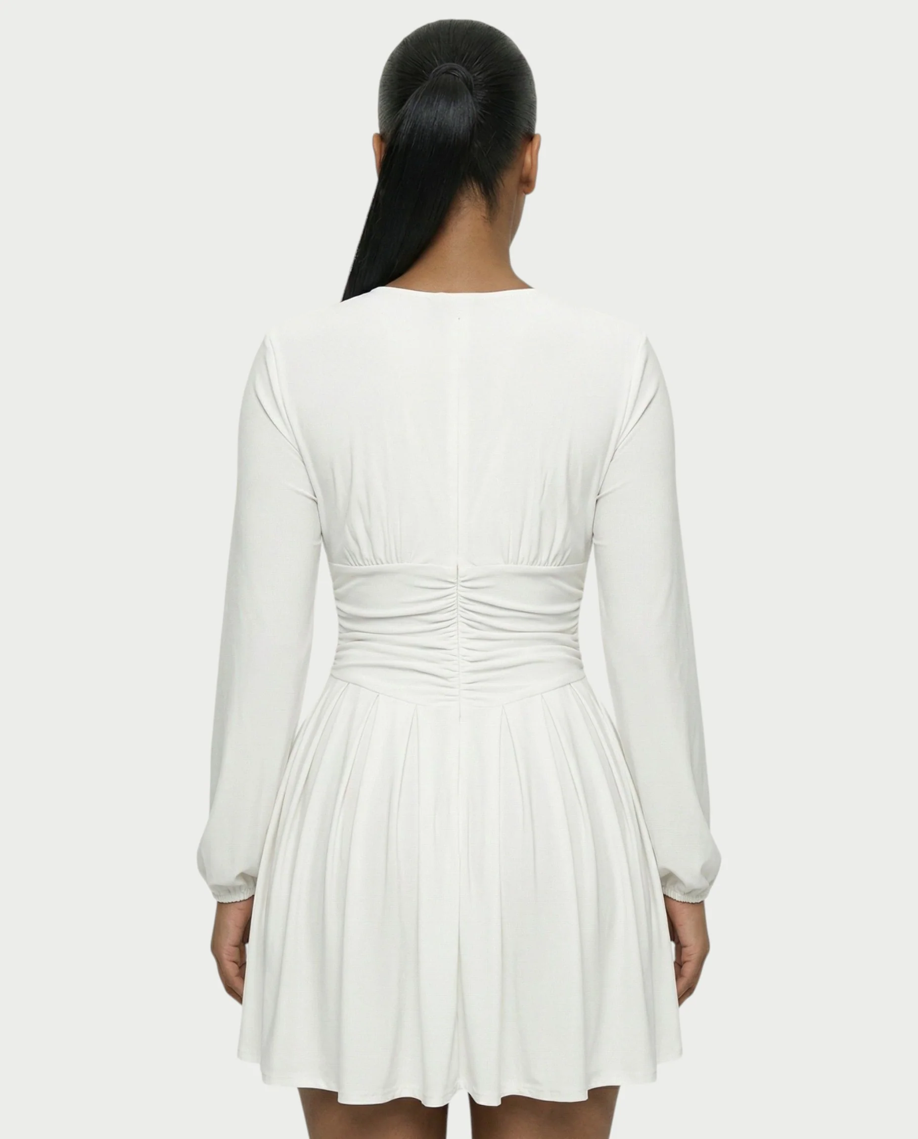 VINNA Ruched Waist-cinching Pleated Mini Dress - Image 20