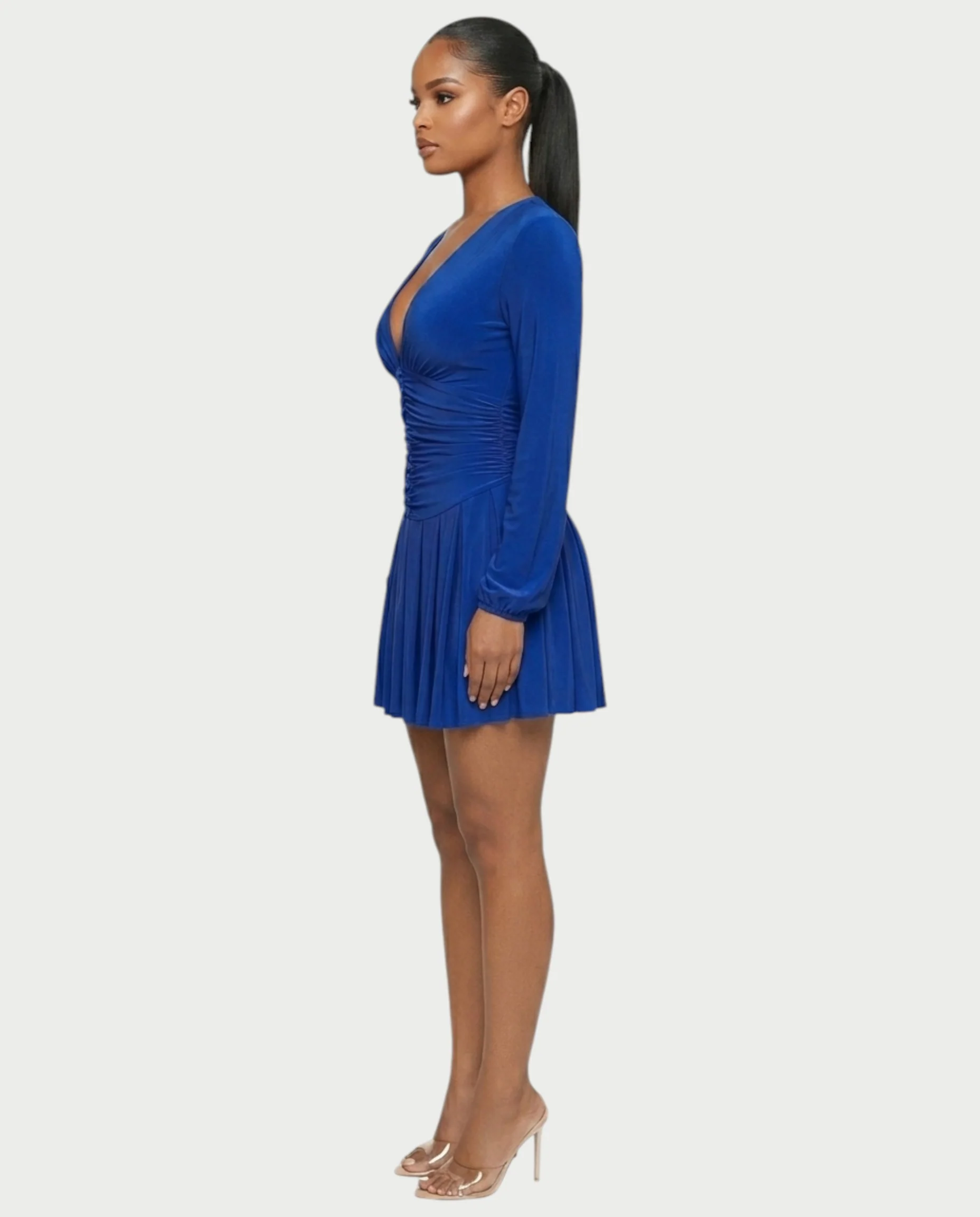 VINNA Ruched Waist-cinching Pleated Mini Dress - Image 23