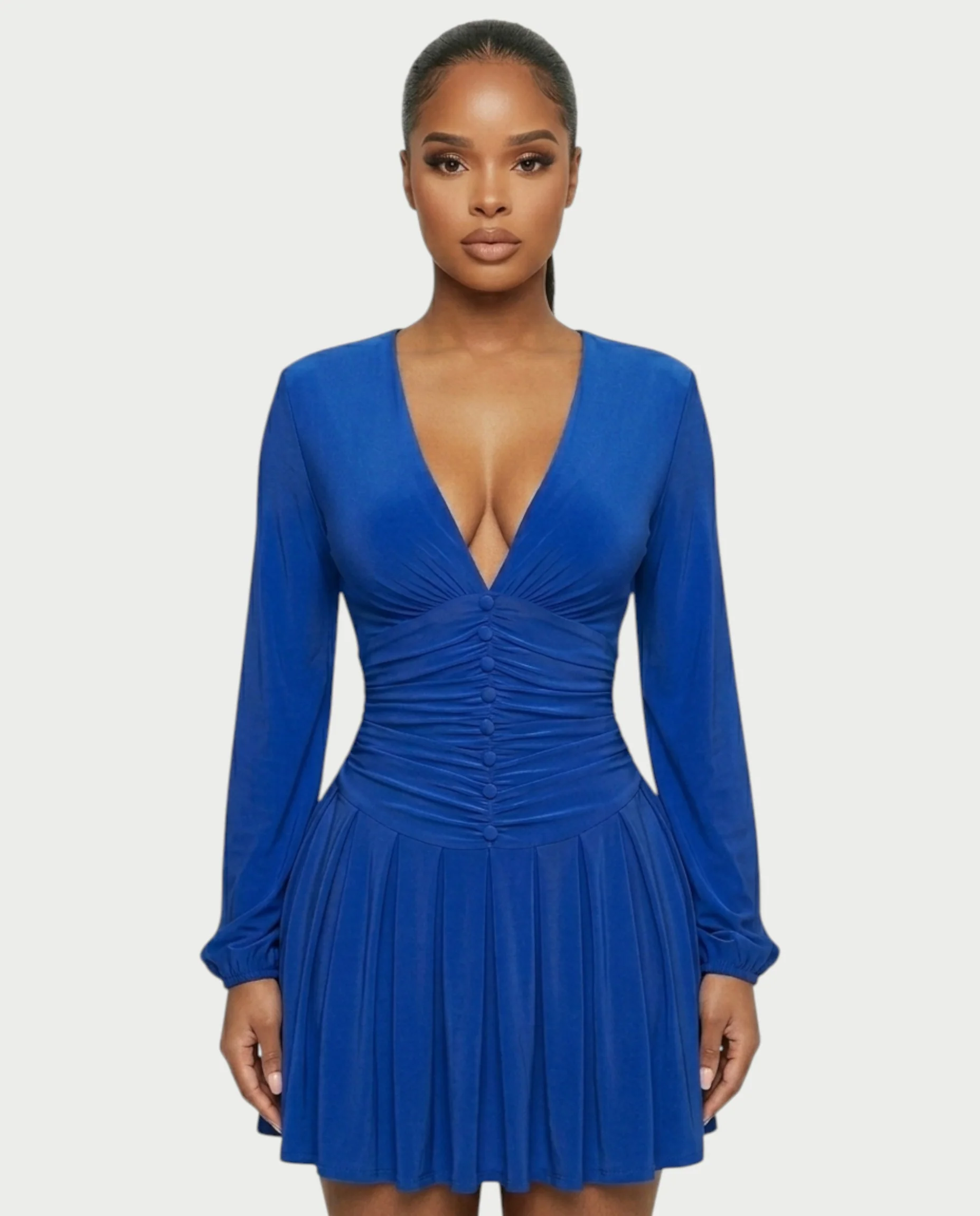 VINNA Ruched Waist-cinching Pleated Mini Dress - Image 24