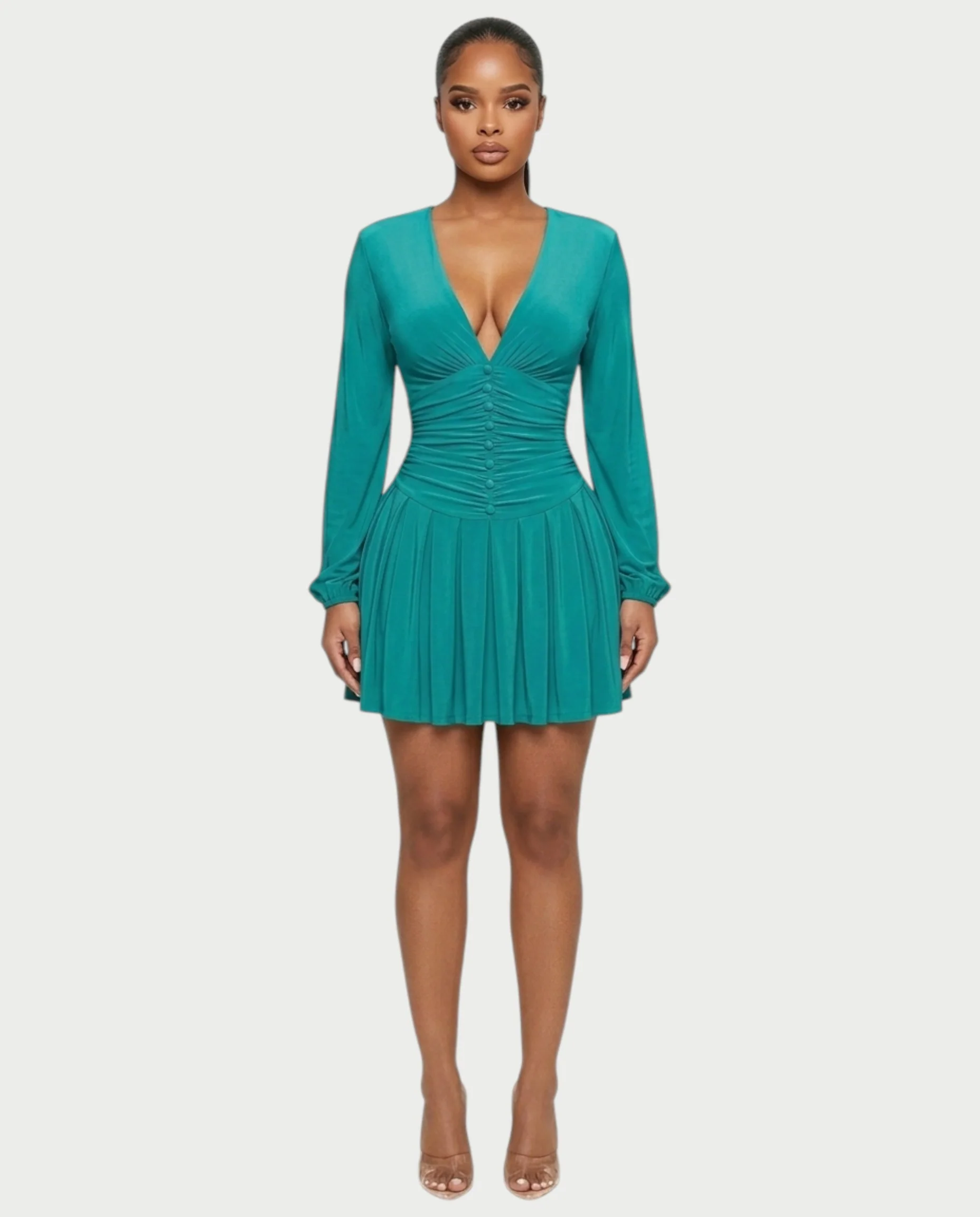 VINNA Ruched Waist-cinching Pleated Mini Dress - Image 26