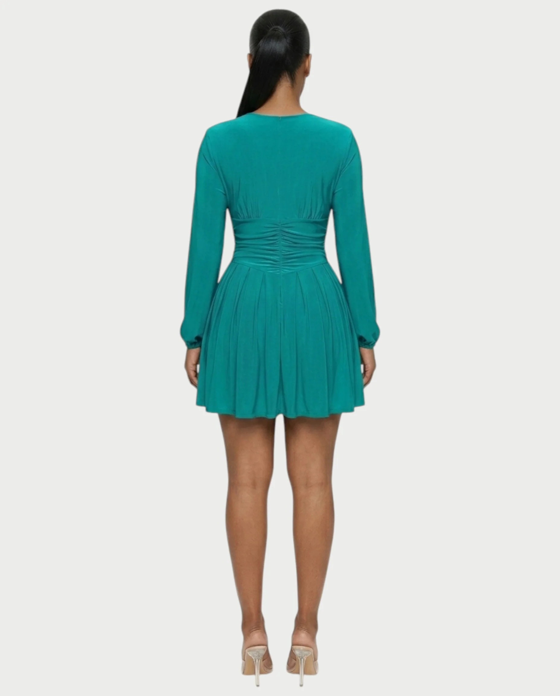 VINNA Ruched Waist-cinching Pleated Mini Dress - Image 27