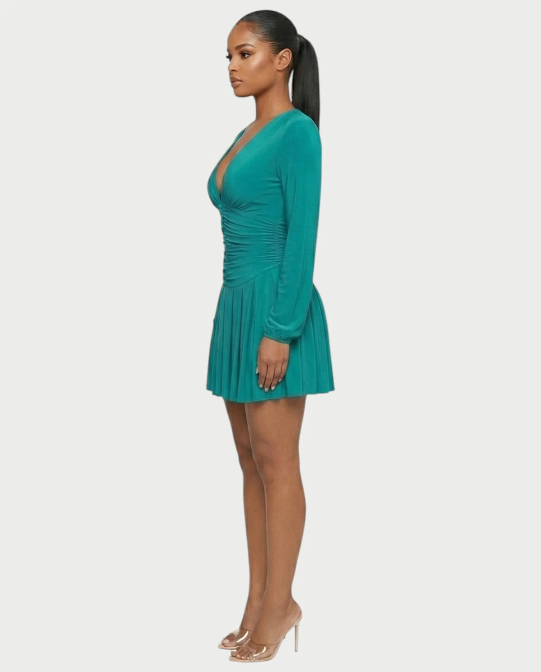 VINNA Ruched Waist-cinching Pleated Mini Dress - Image 28