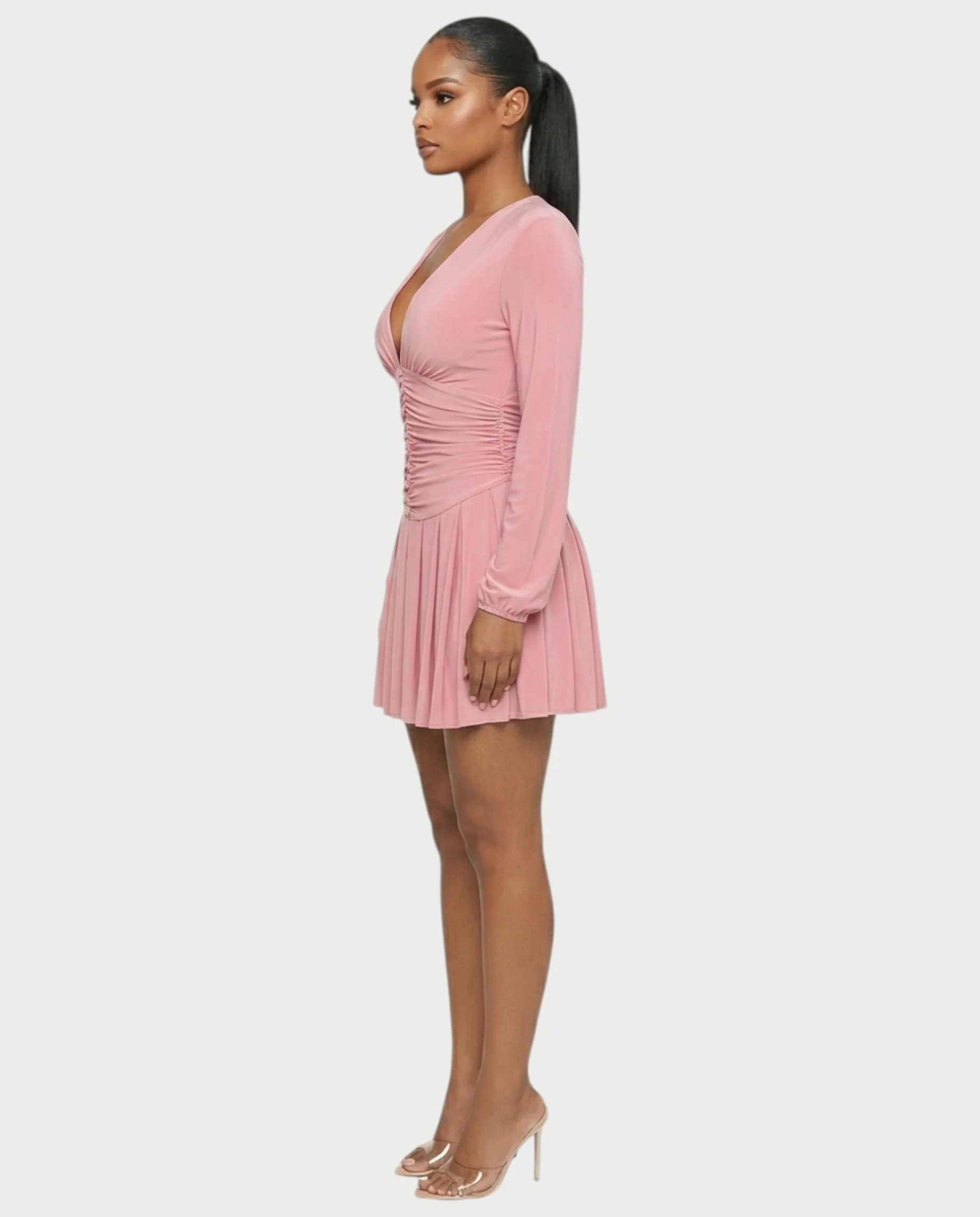 VINNA Ruched Waist-cinching Pleated Mini Dress - Image 3