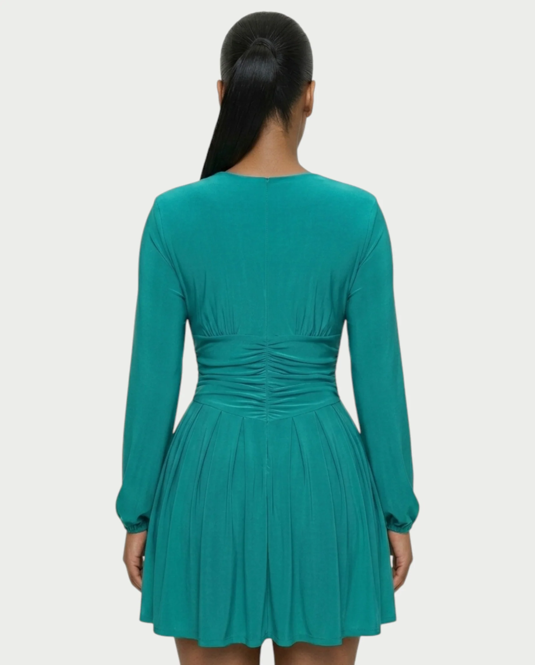 VINNA Ruched Waist-cinching Pleated Mini Dress - Image 30