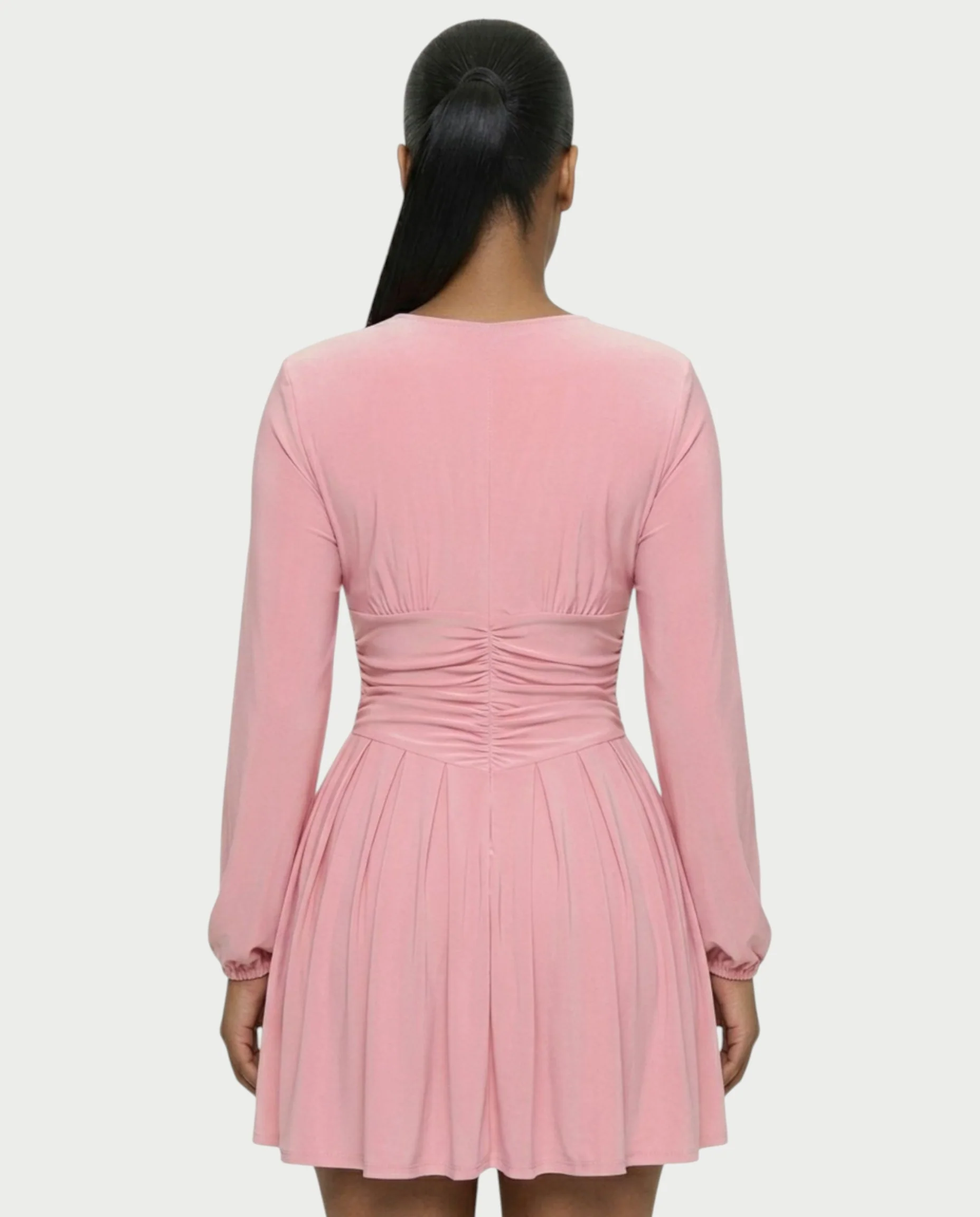 VINNA Ruched Waist-cinching Pleated Mini Dress - Image 5