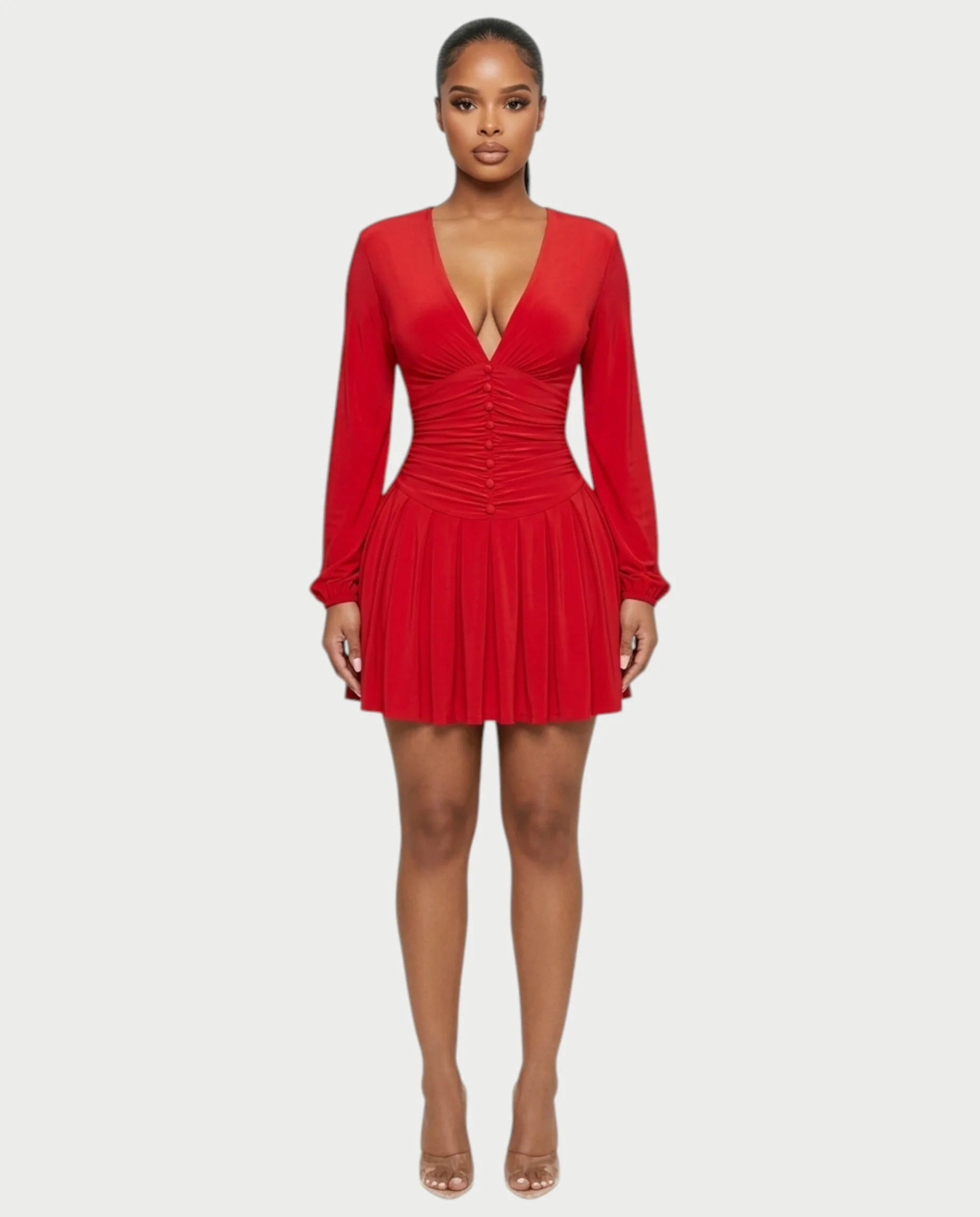 VINNA Ruched Waist-cinching Pleated Mini Dress - Image 6