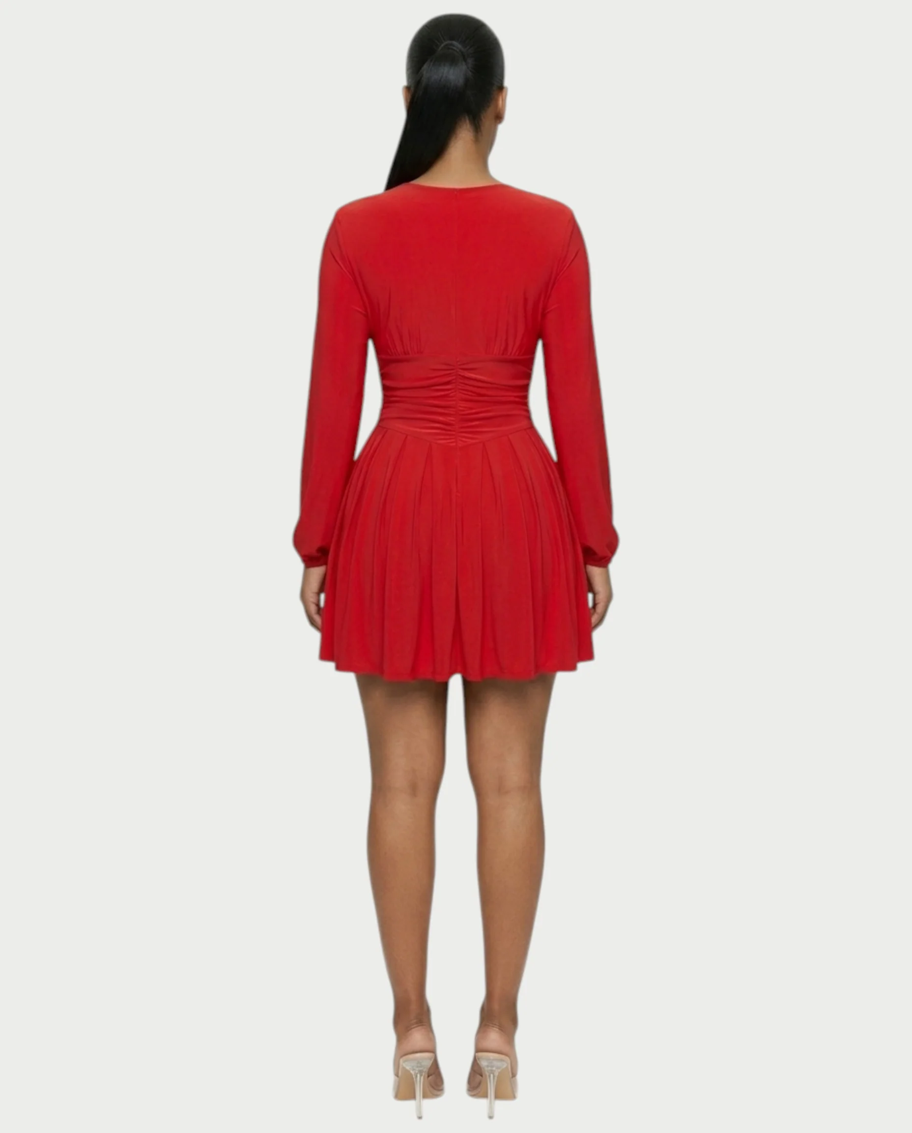 VINNA Ruched Waist-cinching Pleated Mini Dress - Image 7
