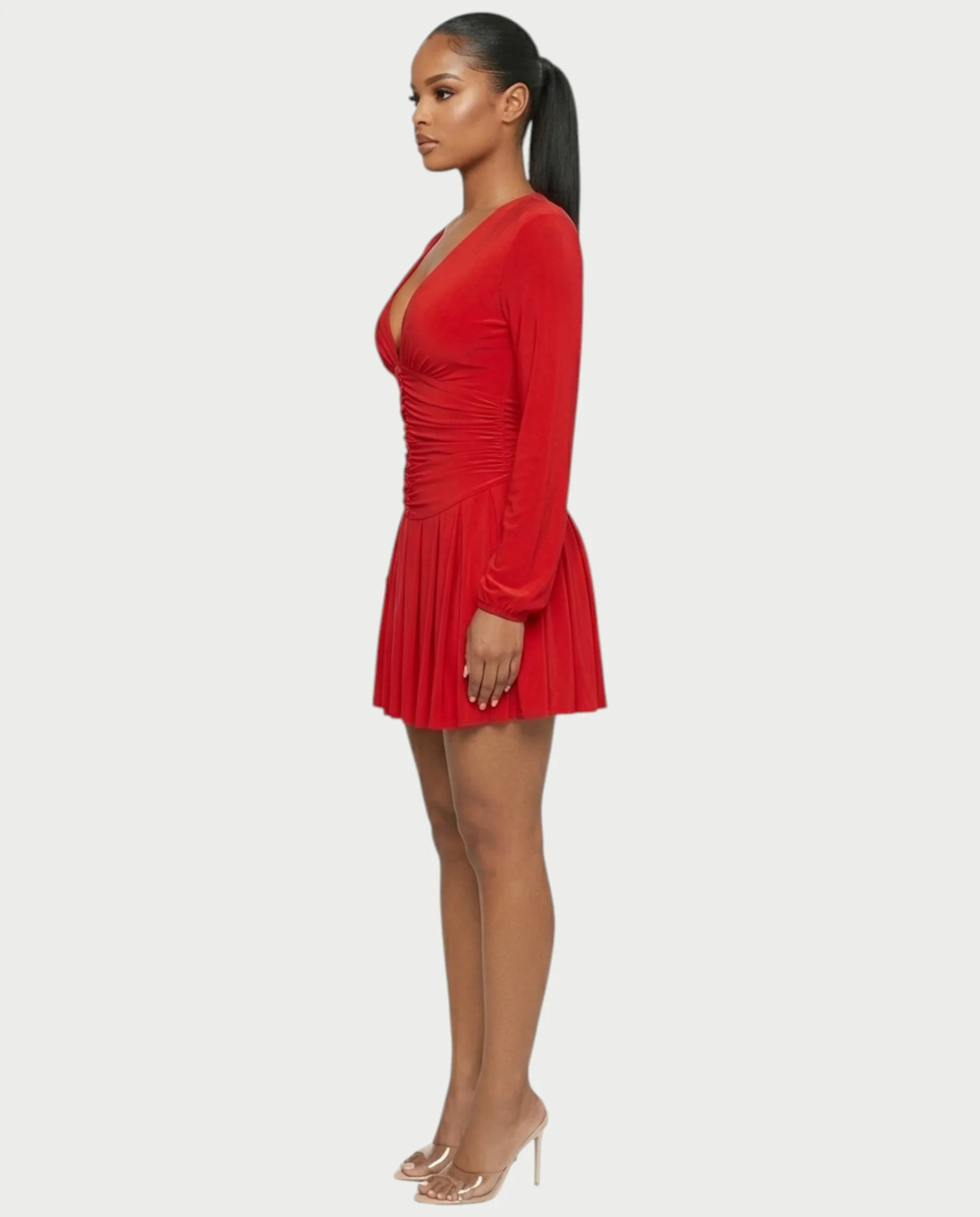 VINNA Ruched Waist-cinching Pleated Mini Dress - Image 8
