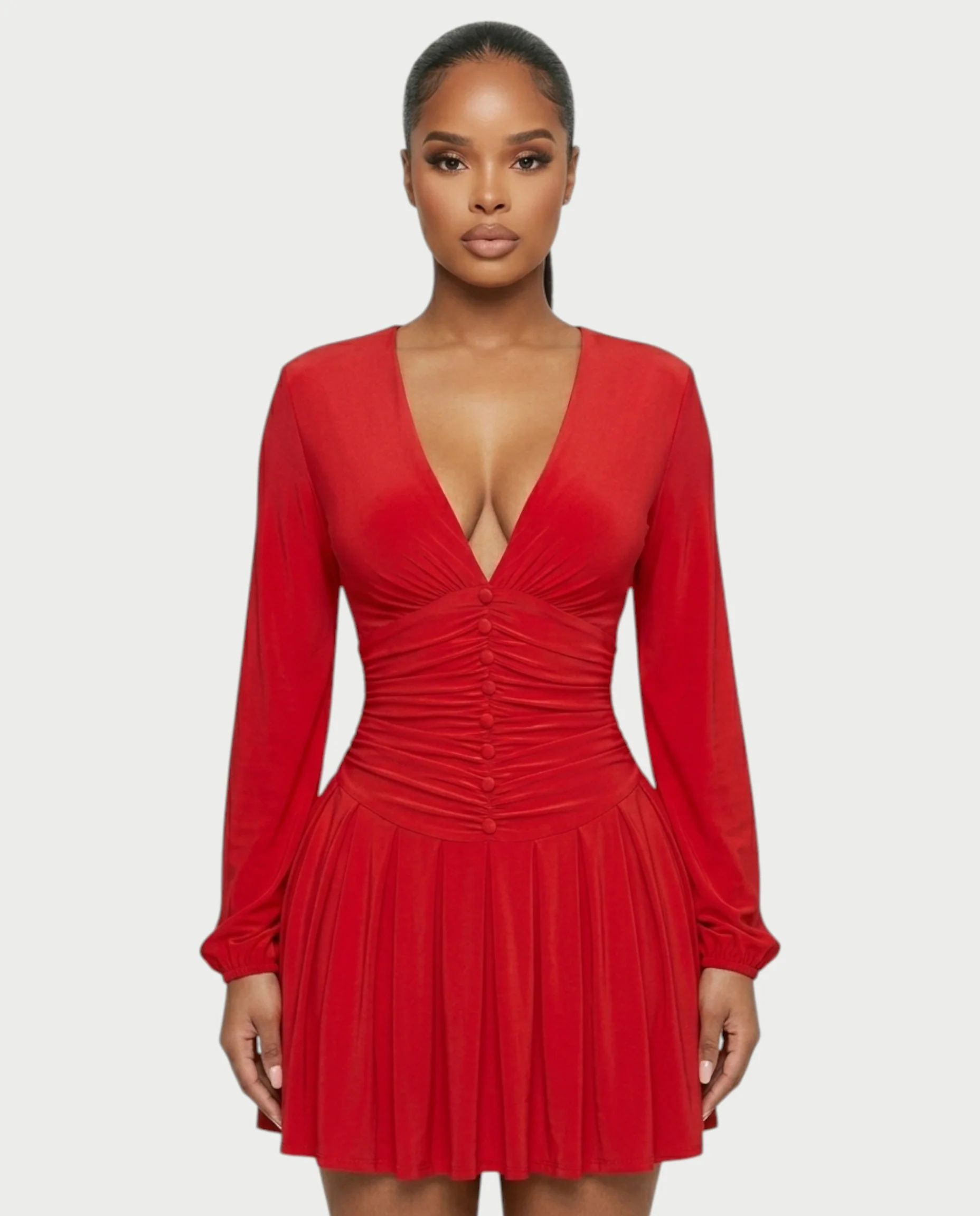 VINNA Ruched Waist-cinching Pleated Mini Dress - Image 9