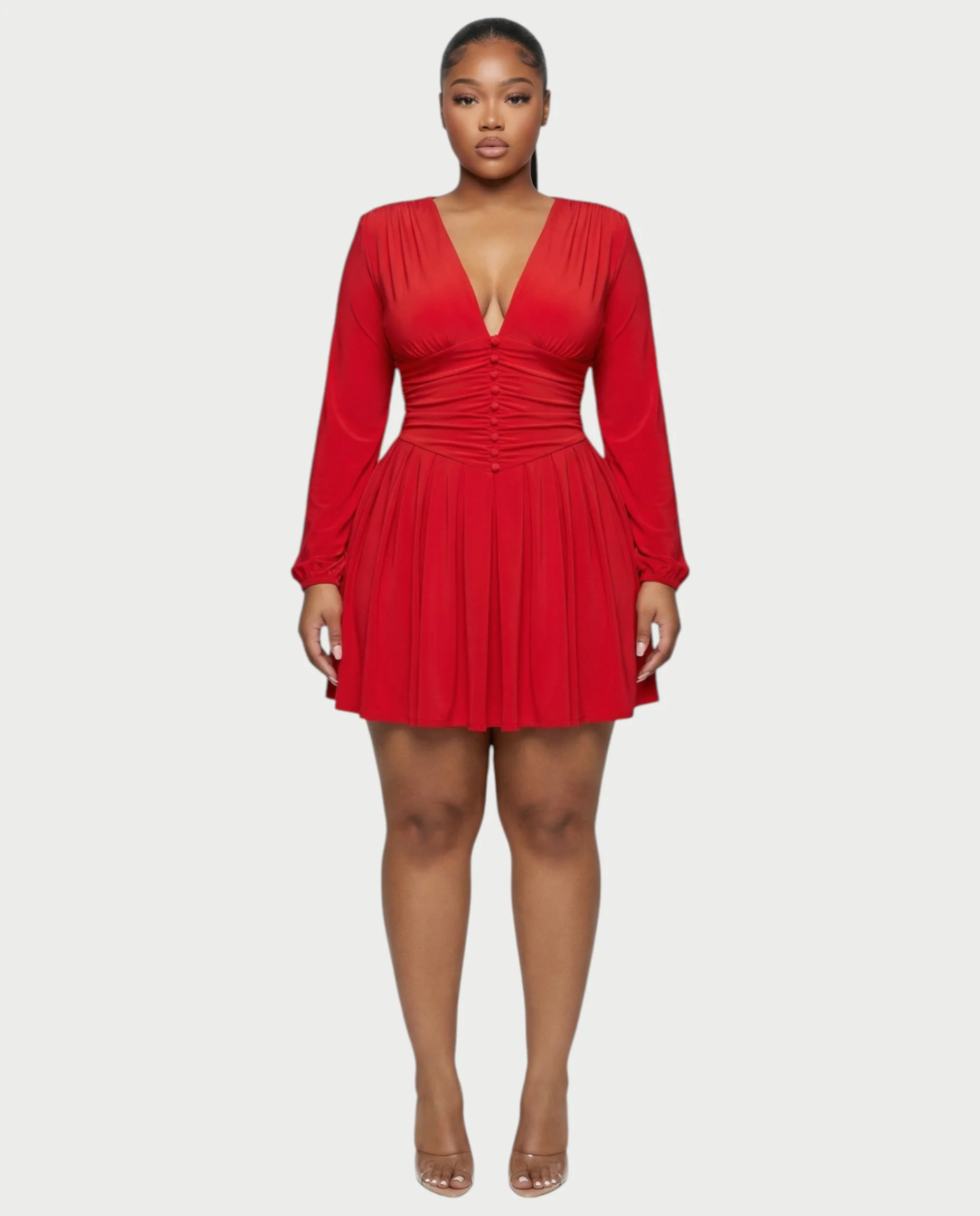 VINNA Waist-cinching Pleated Mini Dress