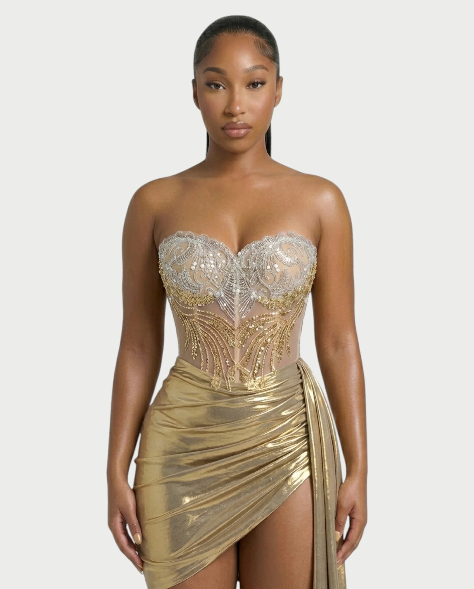 VIONE Strapless Embroidered Corset Mini Dress - Image 4