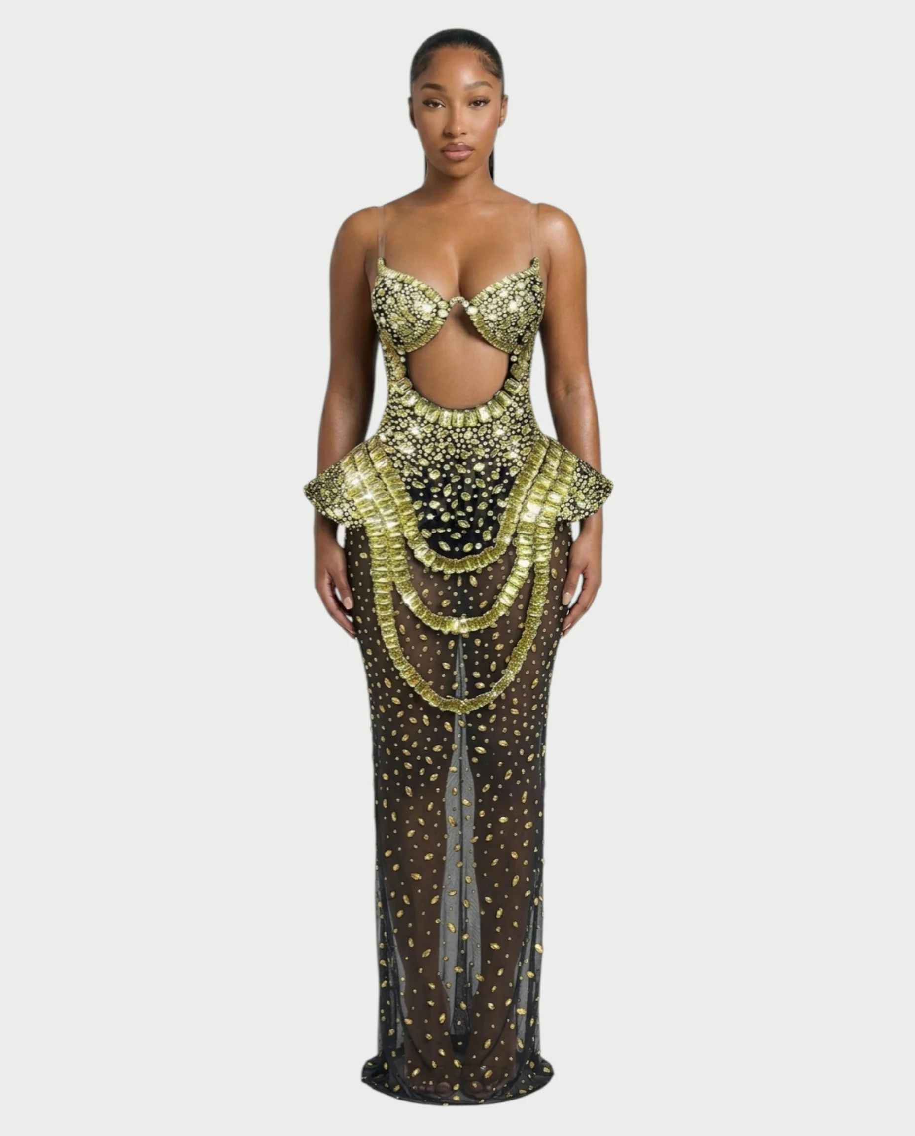 VREYS Crystal Studded Sheer Maxi Dress - Image 11