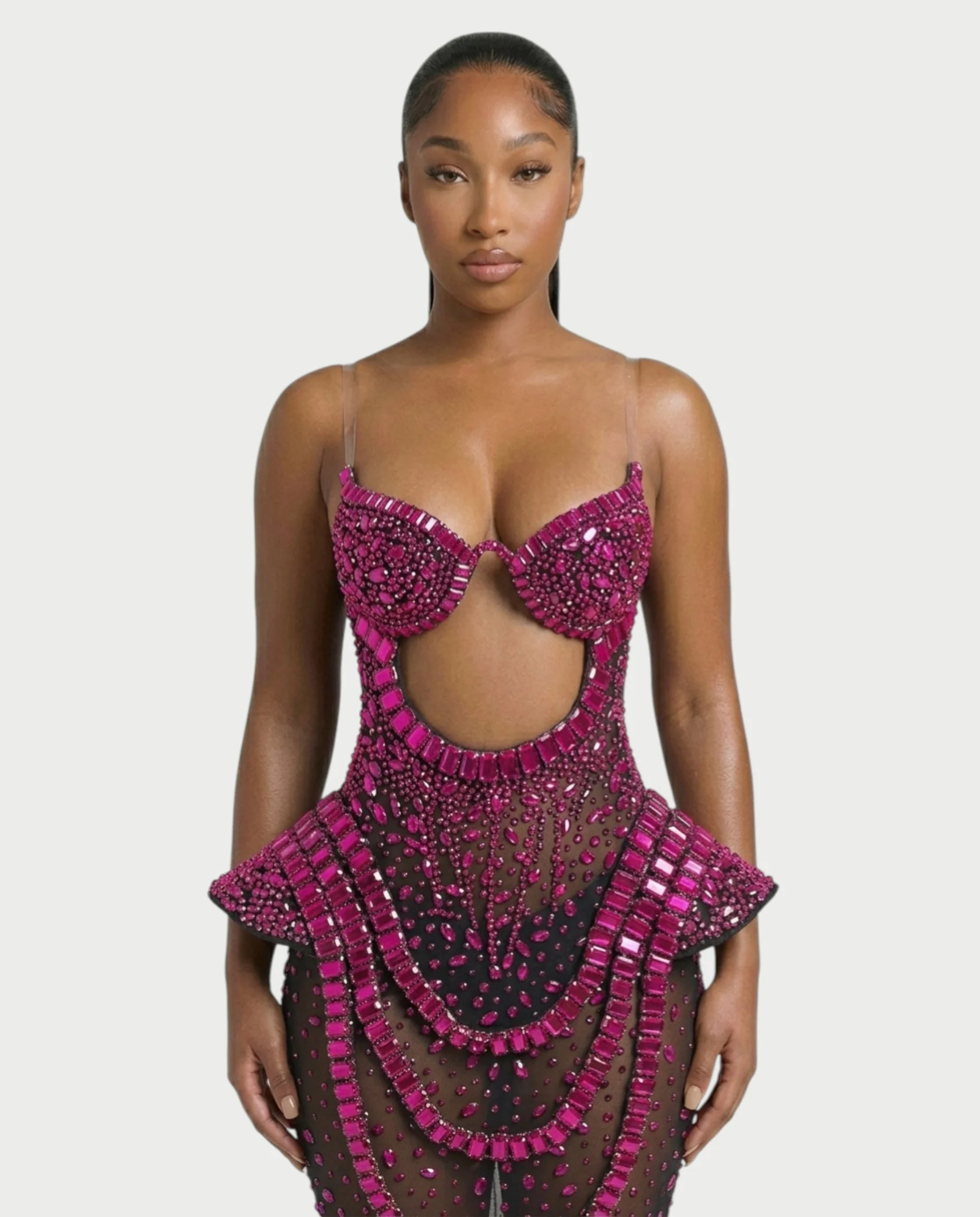 VREYS Crystal Studded Sheer Maxi Dress - Image 25