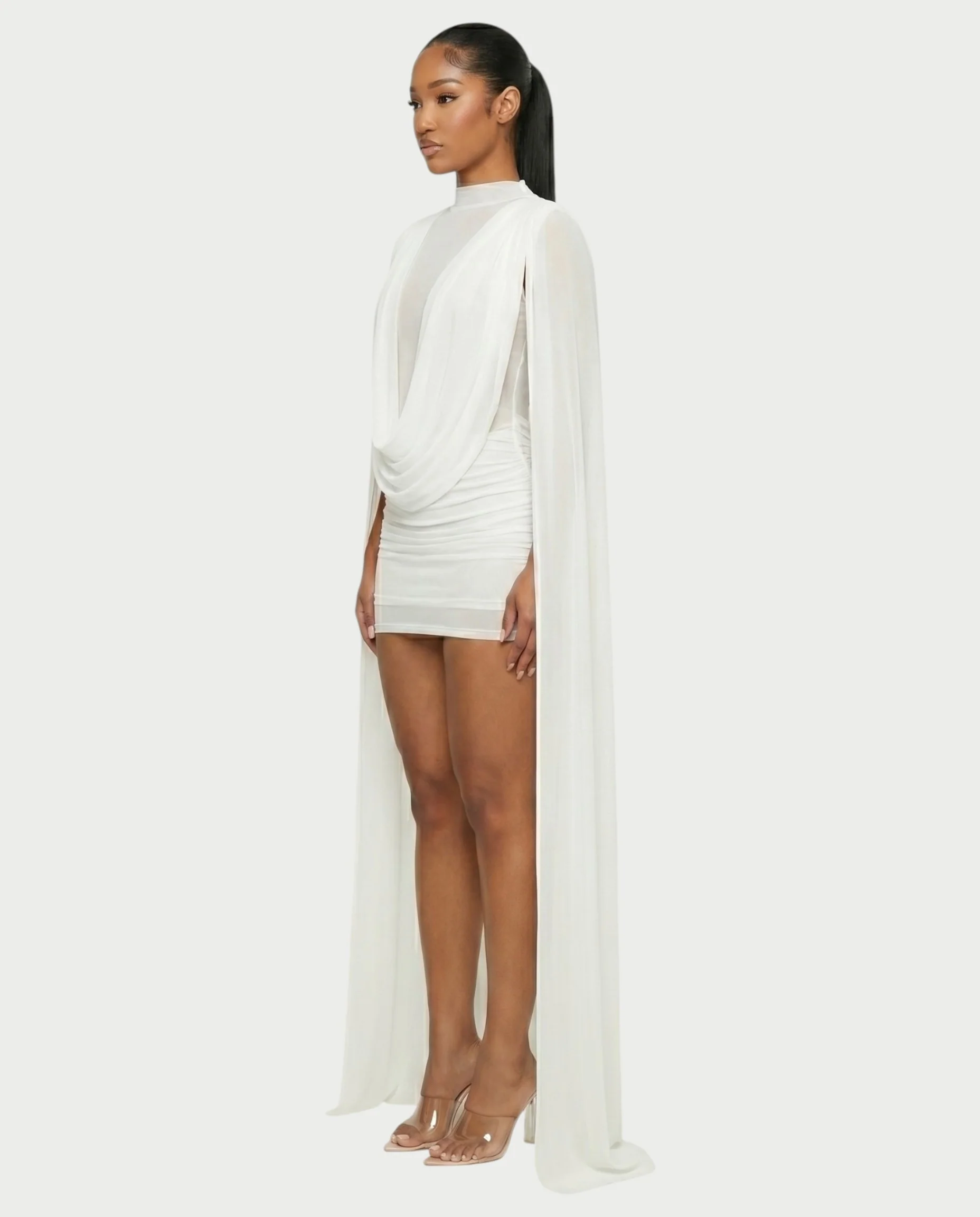 WAYONA High-Neck Mesh Draped Mini Dress - Image 3