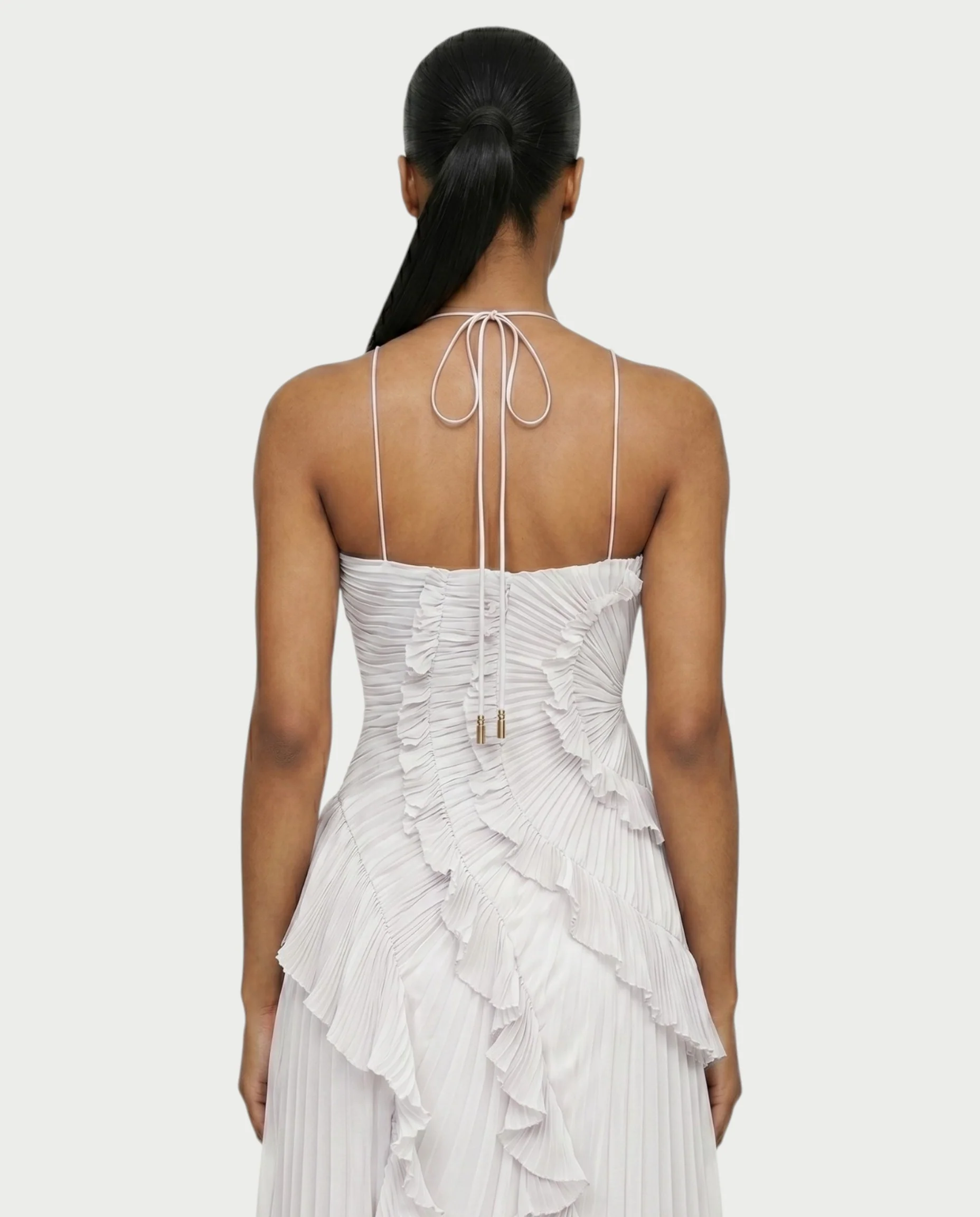 XYLORIA Chiffon Pleated Ruffle Asymmetrical Maxi Dress - Image 10