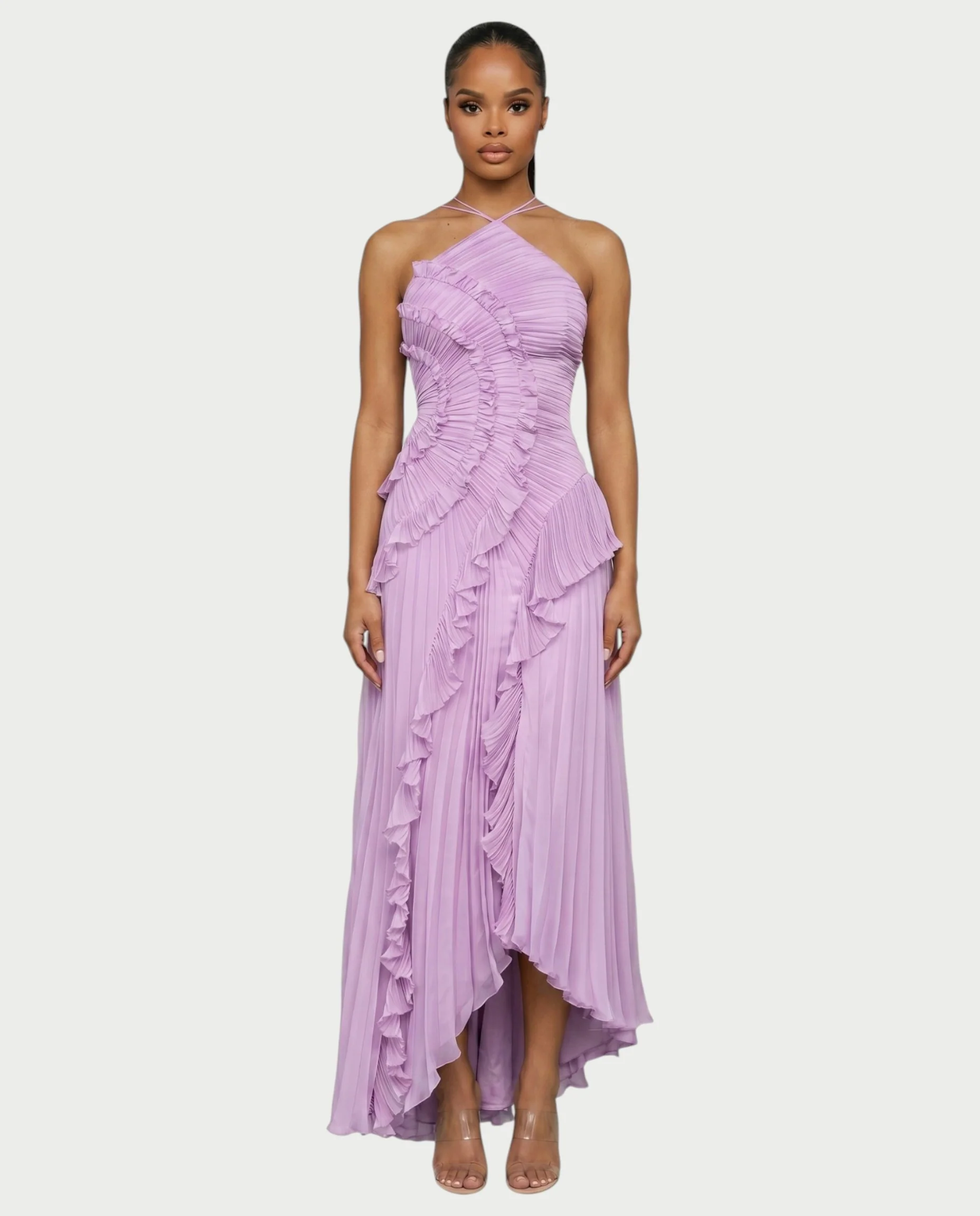 XYLORIA Chiffon Pleated Ruffle Asymmetrical Maxi Dress - Image 11