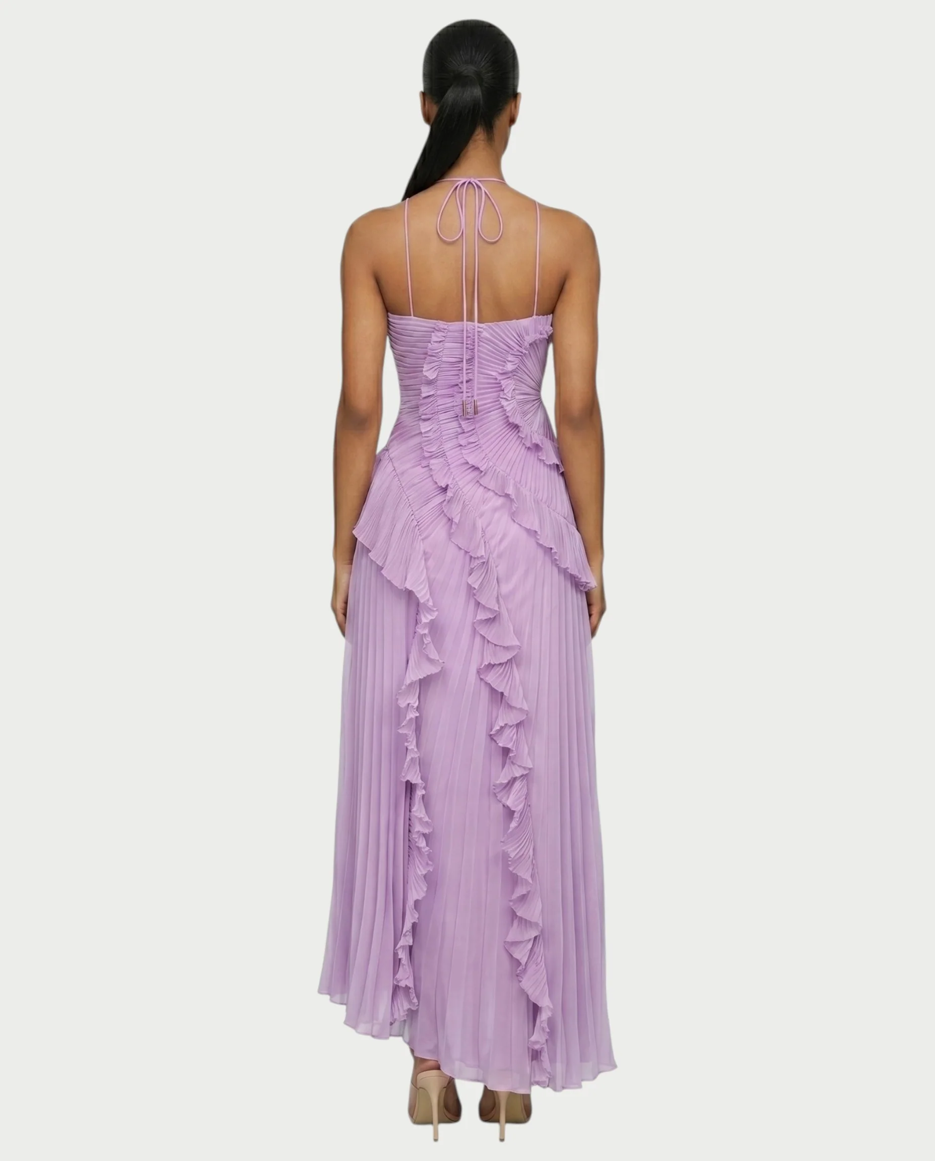 XYLORIA Chiffon Pleated Ruffle Asymmetrical Maxi Dress - Image 12