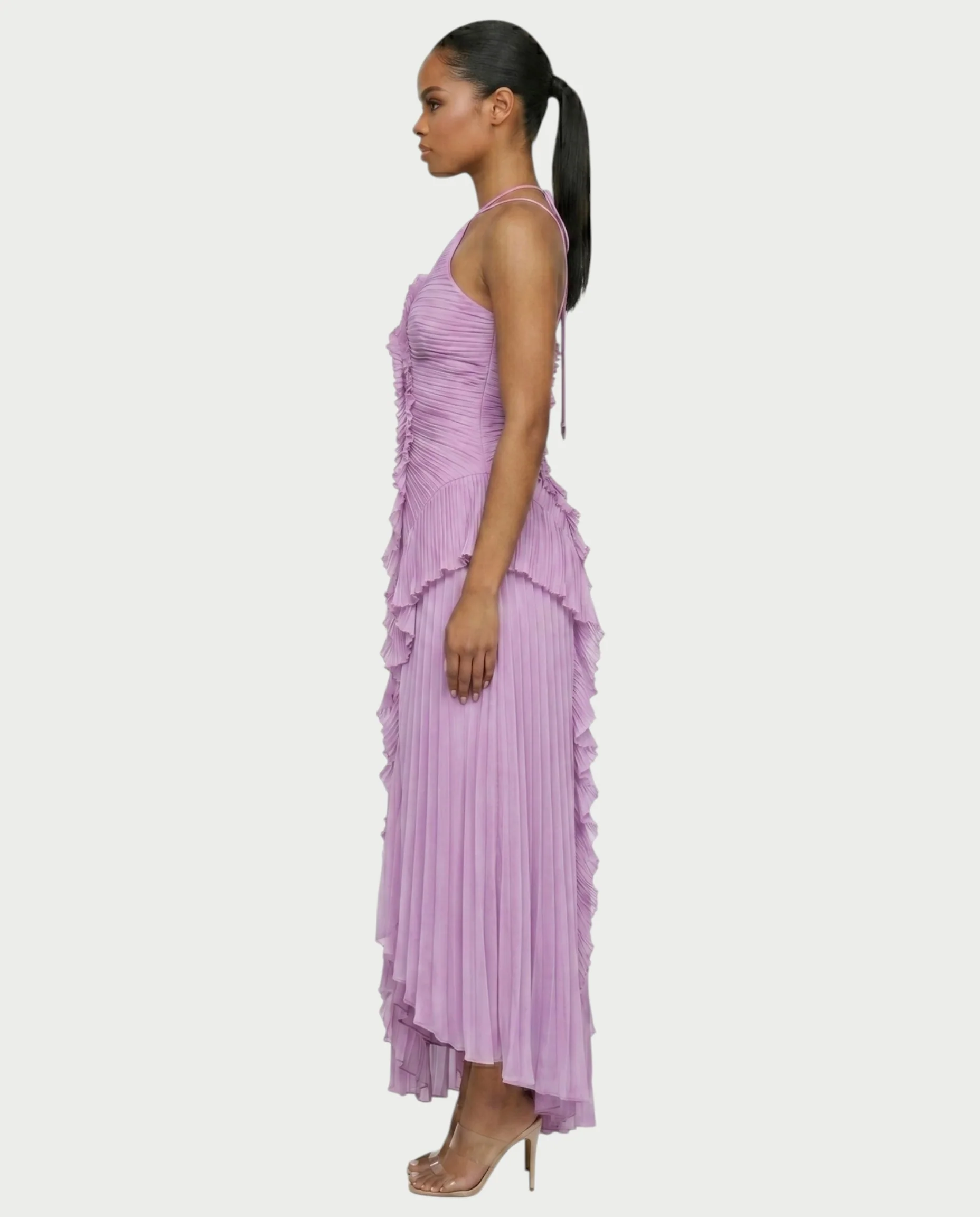 XYLORIA Chiffon Pleated Ruffle Asymmetrical Maxi Dress - Image 13