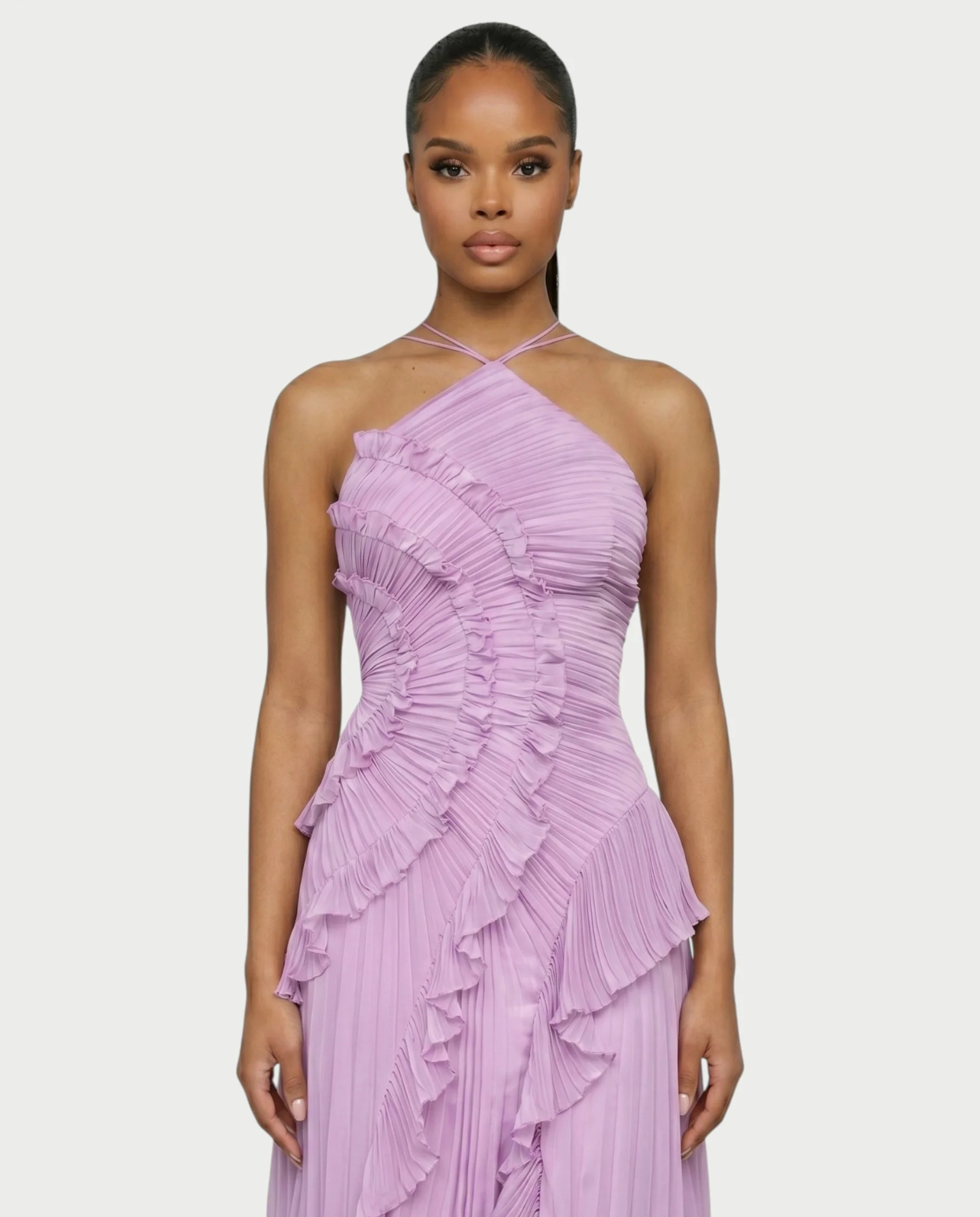 XYLORIA Chiffon Pleated Ruffle Asymmetrical Maxi Dress - Image 14