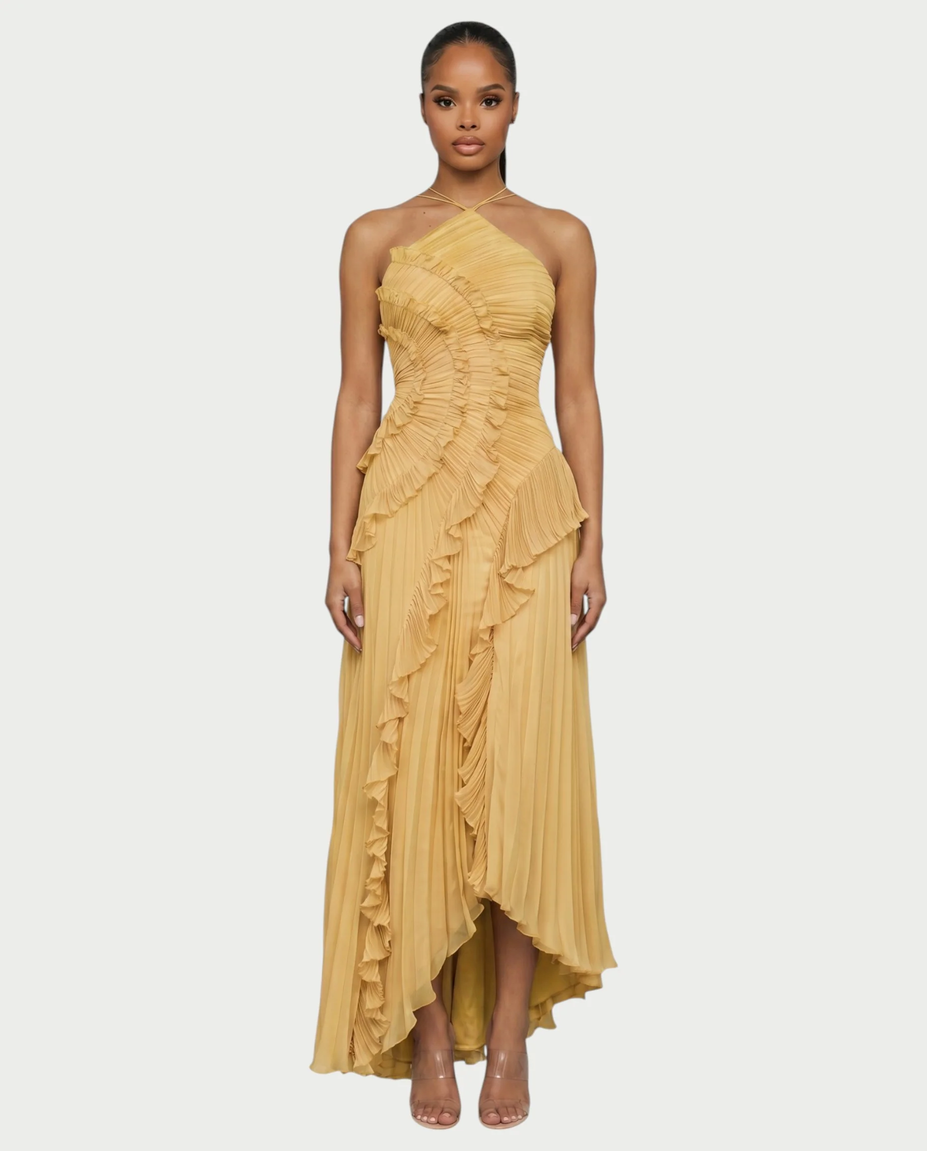 XYLORIA Chiffon Pleated Ruffle Asymmetrical Maxi Dress - Image 16