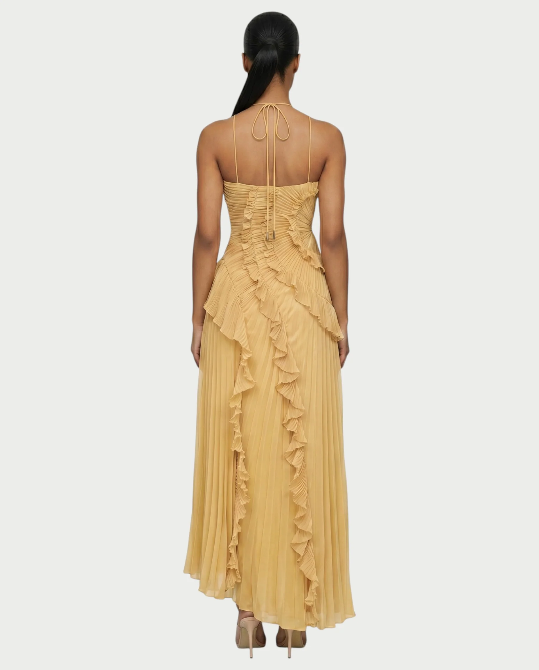XYLORIA Chiffon Pleated Ruffle Asymmetrical Maxi Dress - Image 17