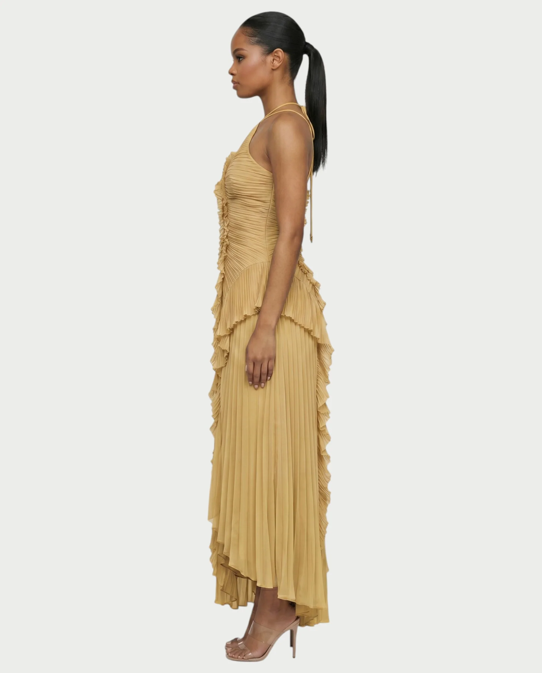 XYLORIA Chiffon Pleated Ruffle Asymmetrical Maxi Dress - Image 18