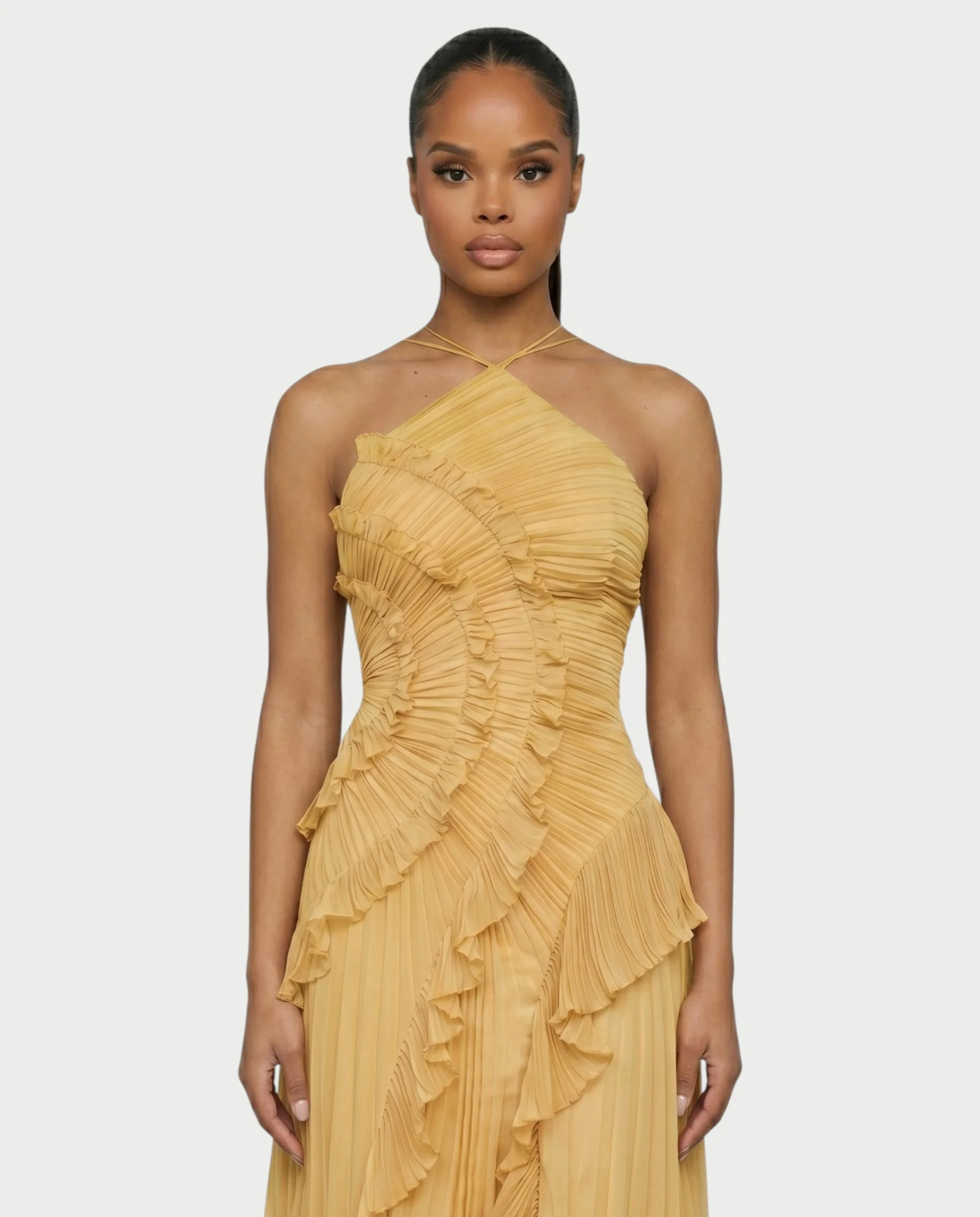 XYLORIA Chiffon Pleated Ruffle Asymmetrical Maxi Dress - Image 19