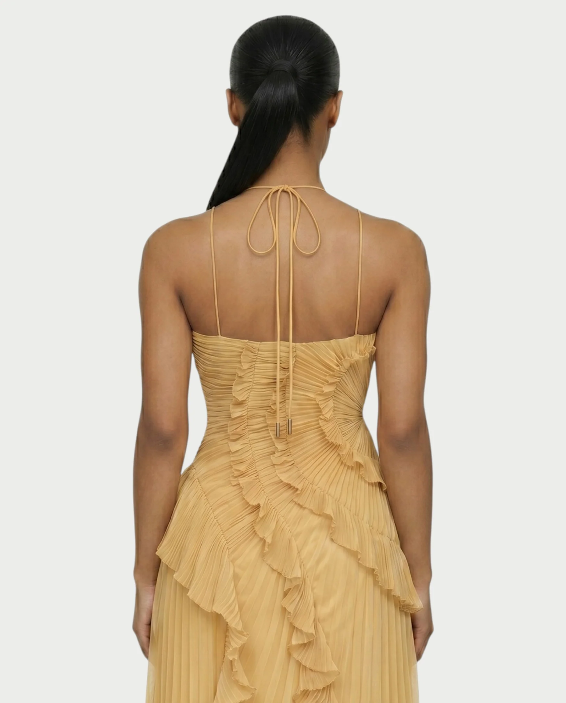 XYLORIA Chiffon Pleated Ruffle Asymmetrical Maxi Dress - Image 20