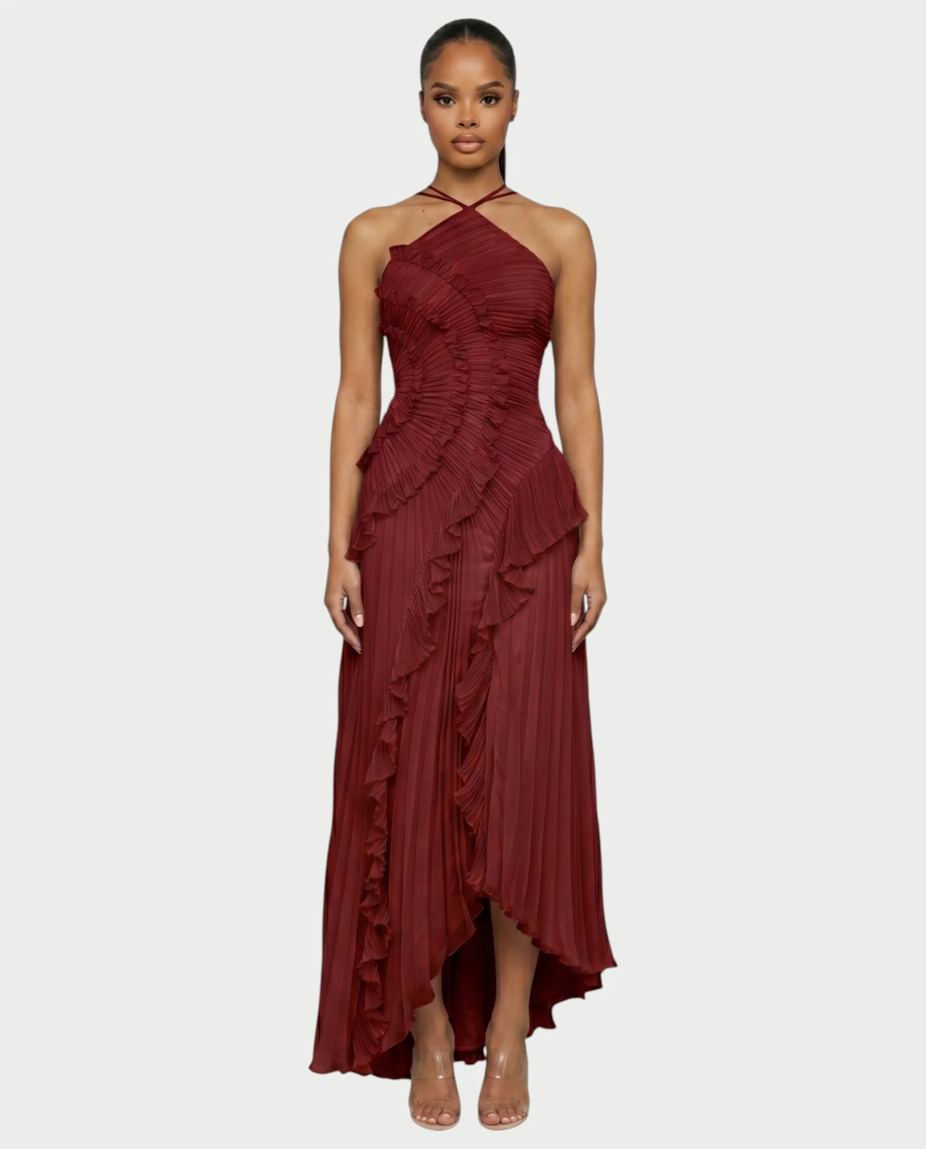 XYLORIA Chiffon Pleated Ruffle Asymmetrical Maxi Dress - Image 21