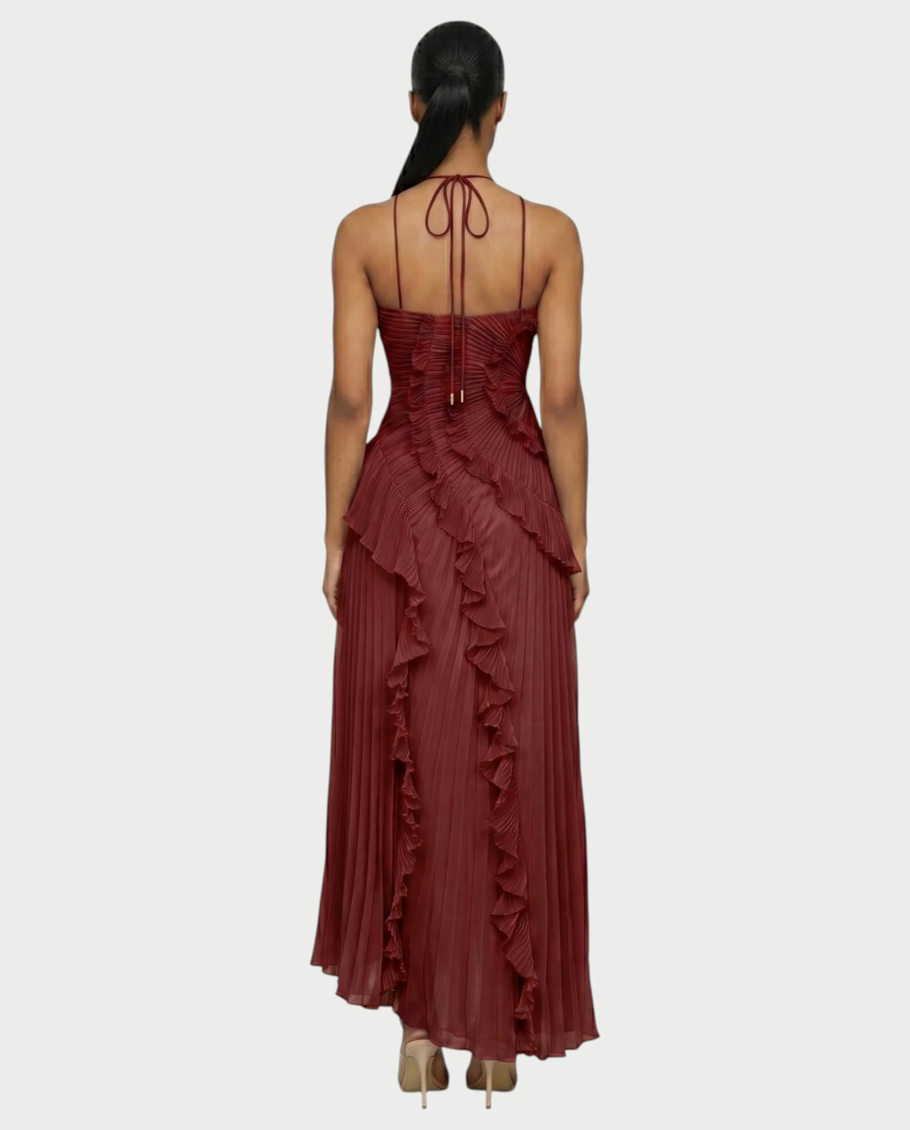 XYLORIA Chiffon Pleated Ruffle Asymmetrical Maxi Dress - Image 22