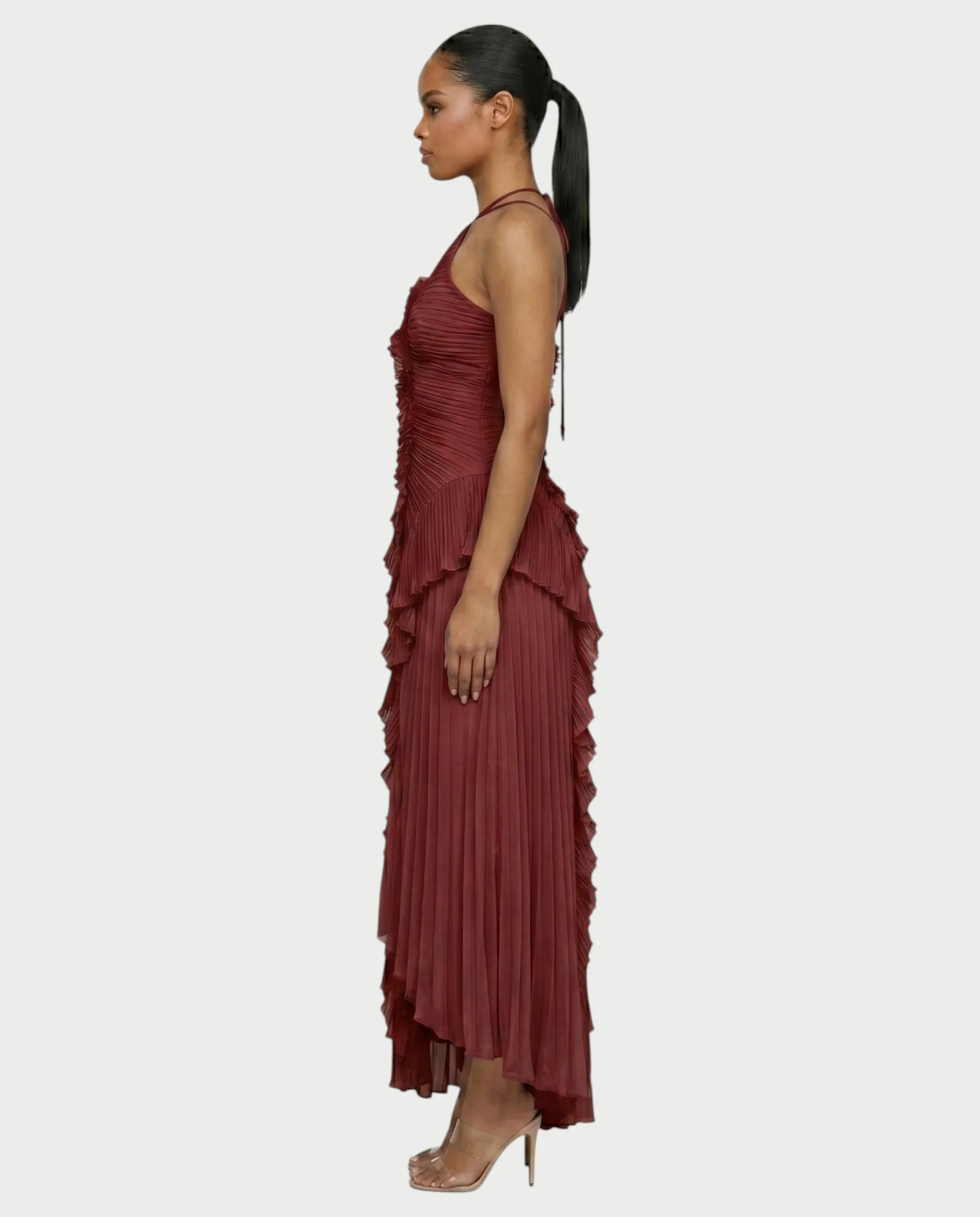 XYLORIA Chiffon Pleated Ruffle Asymmetrical Maxi Dress - Image 23
