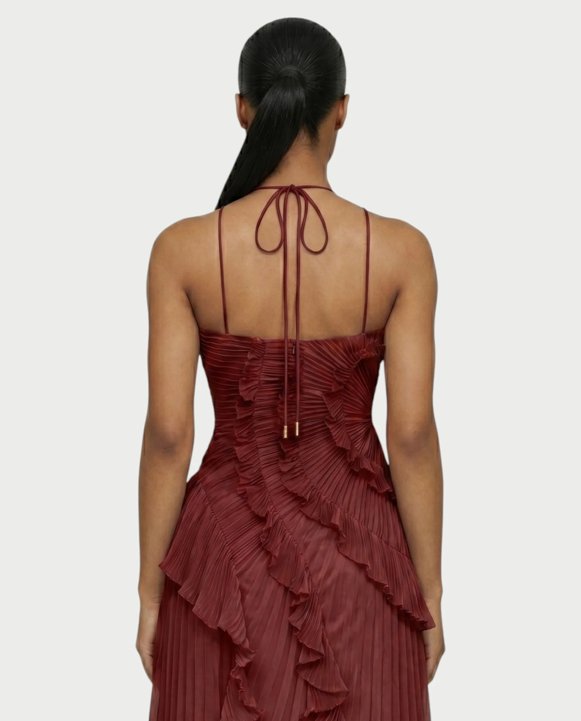 XYLORIA Chiffon Pleated Ruffle Asymmetrical Maxi Dress - Image 25