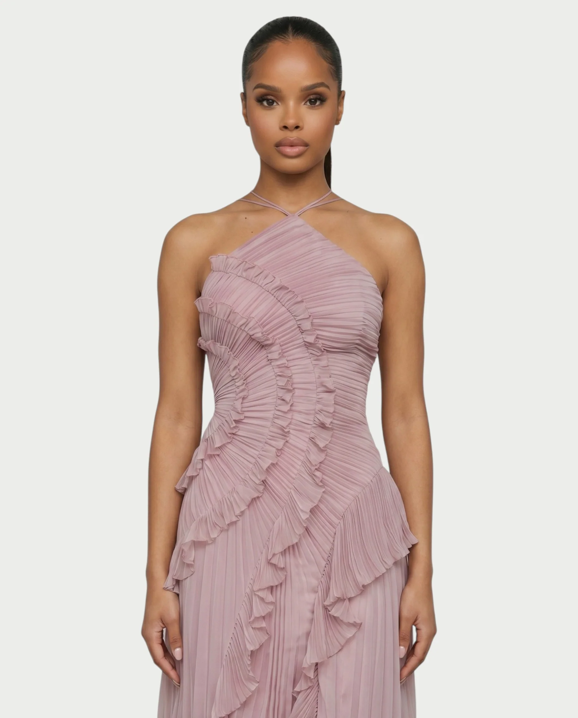 XYLORIA Chiffon Pleated Ruffle Asymmetrical Maxi Dress - Image 4