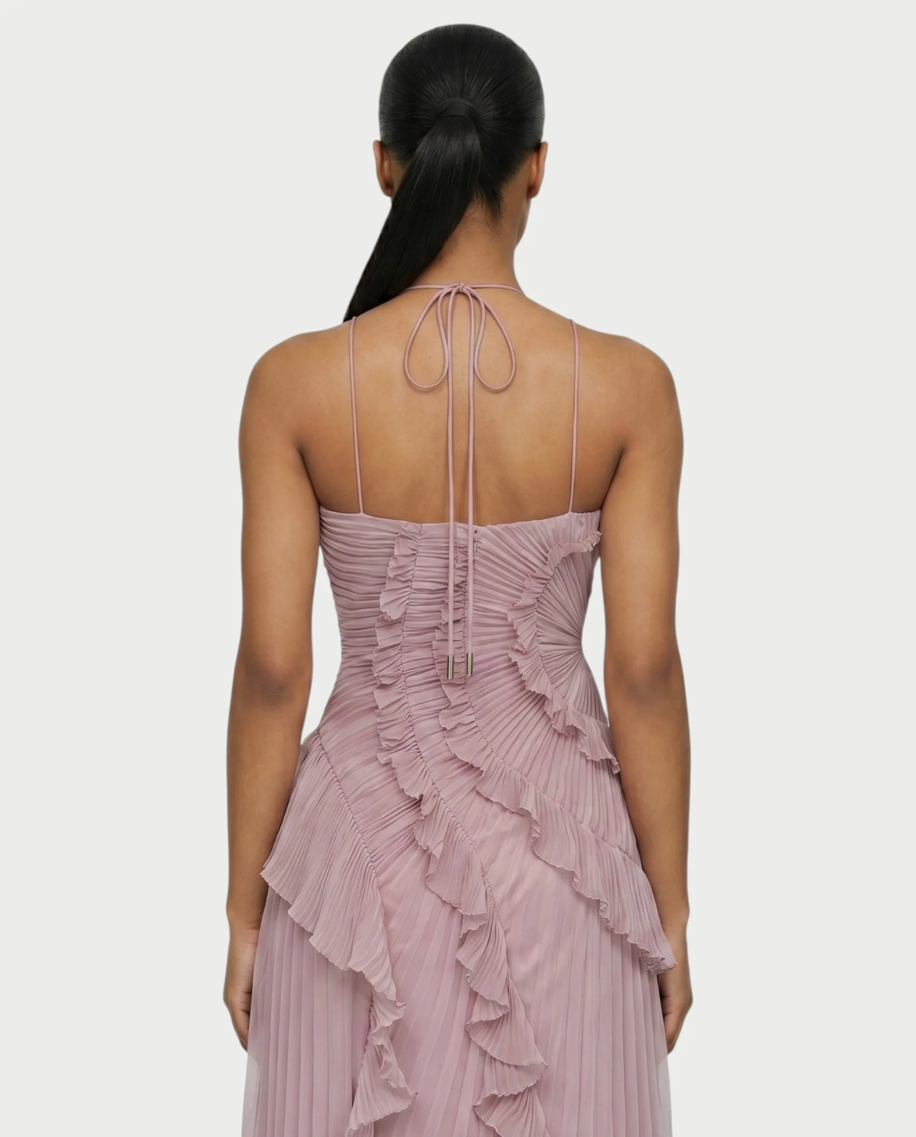 XYLORIA Chiffon Pleated Ruffle Asymmetrical Maxi Dress - Image 5