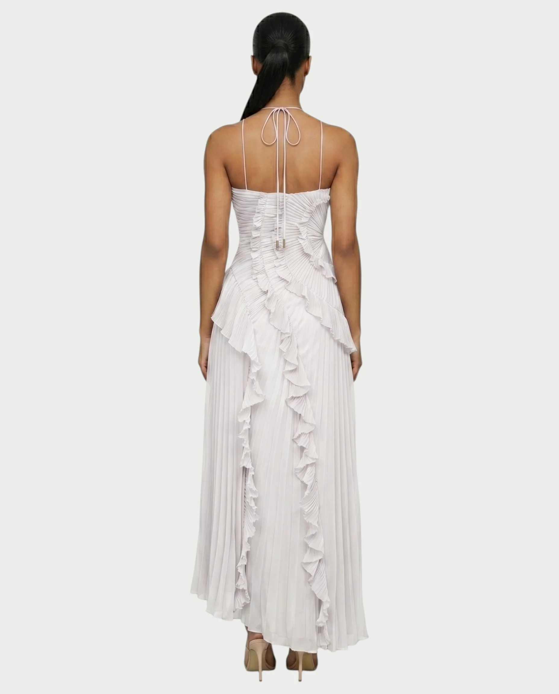 XYLORIA Chiffon Pleated Ruffle Asymmetrical Maxi Dress - Image 7